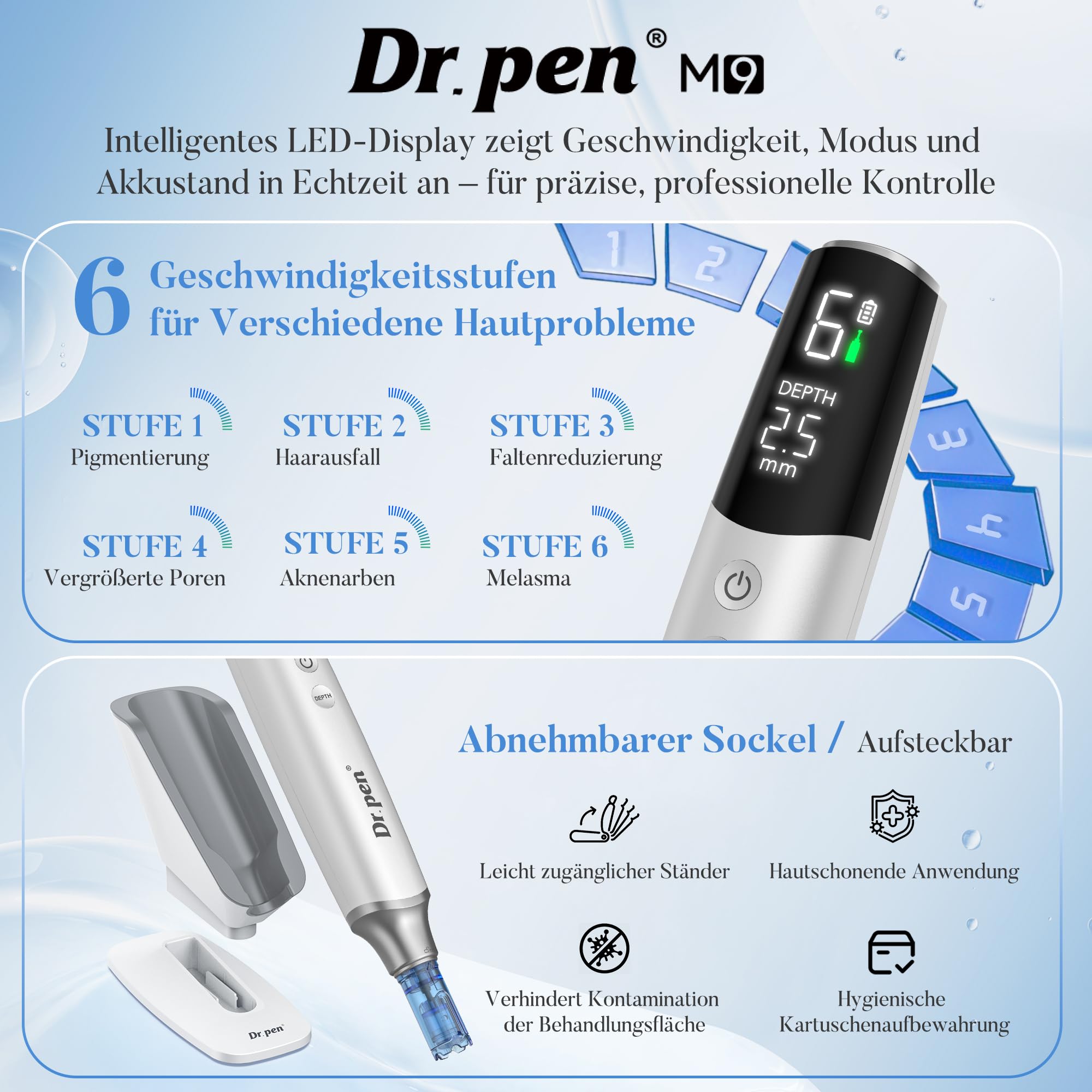Dr. Pen 2026 Neuestes M9 Professioneller Microneedling Pen, Kabellos Dermapen, Upgrade Intelligenter Automatischer Tiefenanpassung und Chip Identifikation für Gesicht, Körper(inkl.10 Ersatzkartuschen)