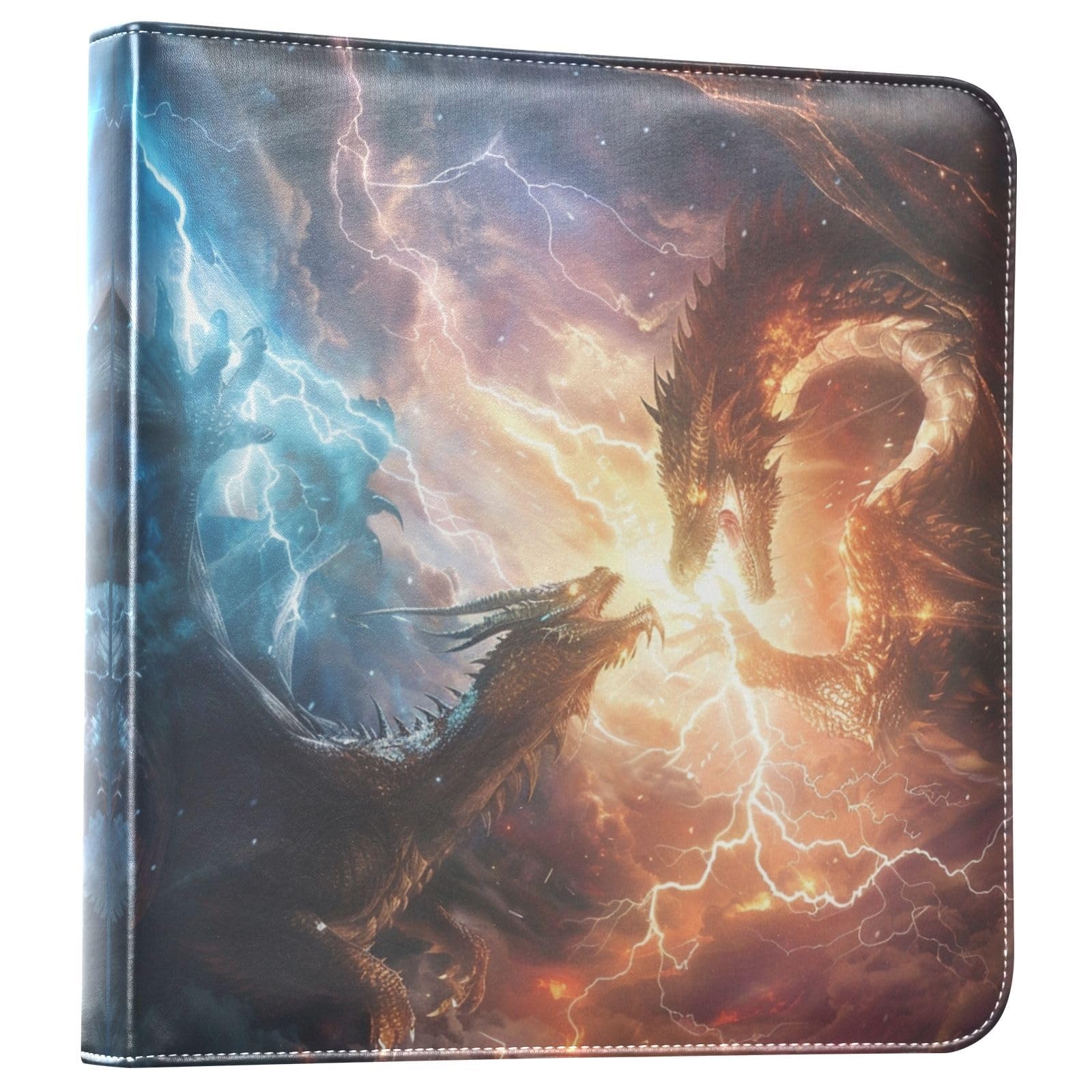 JIPONI Dragon Ice and Fire Large Photo Album, DIY Leather Cover Scrapbook Albums for 4x6 5x7 6x8 Pictures, Self Adhesive Memory Book for Wedding, Baby, Family