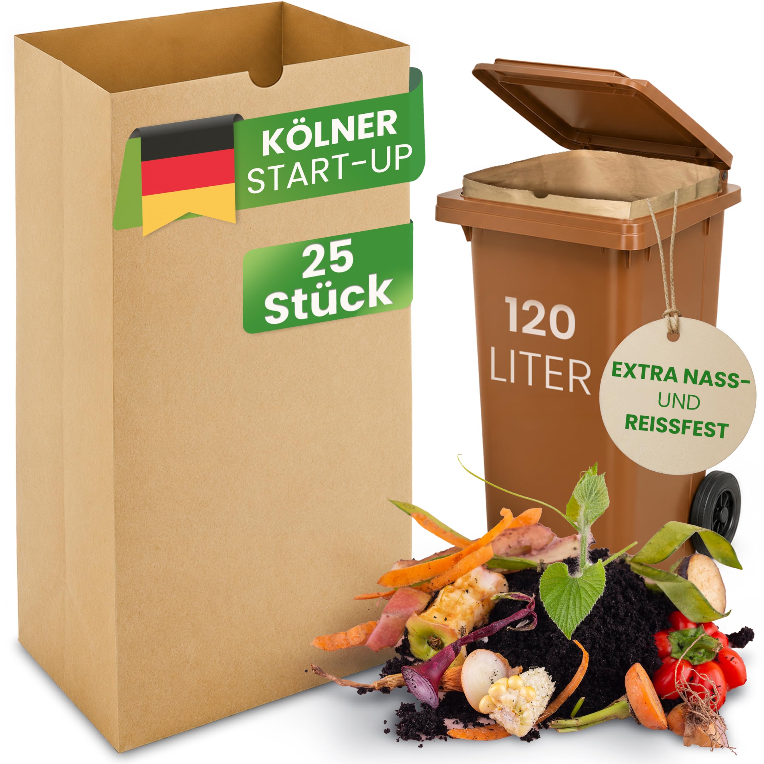 Biomüllsäcke 120L | 25 Stück | Extra Nass- & Reißfest
