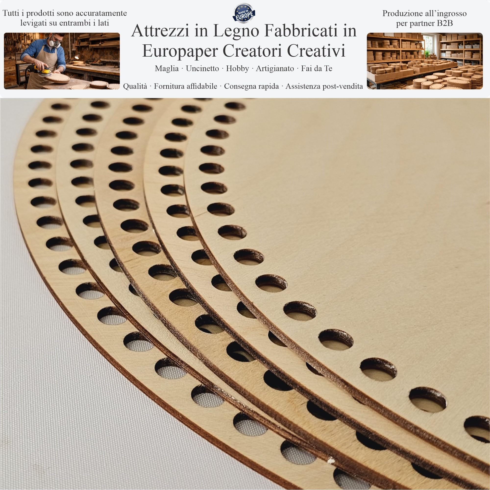 Base Rotonda in Legno 3mm, 30–40cm per Uncinetto – Fondo per Cesti, Cestini e Borse all’Uncinetto, Fai da Te, Varie Dimensioni (Fori 8mm, 40cm)