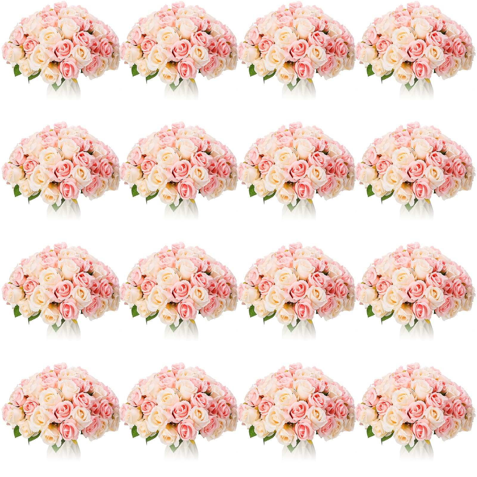 Jexine 240 Pcs Artificial Rose Flowers Bouquet Silk Realistic Flowers Bulk Centerpieces DIY Bride Fake Rose for Home Bridal Wedding Party Decorations(Pink and White)