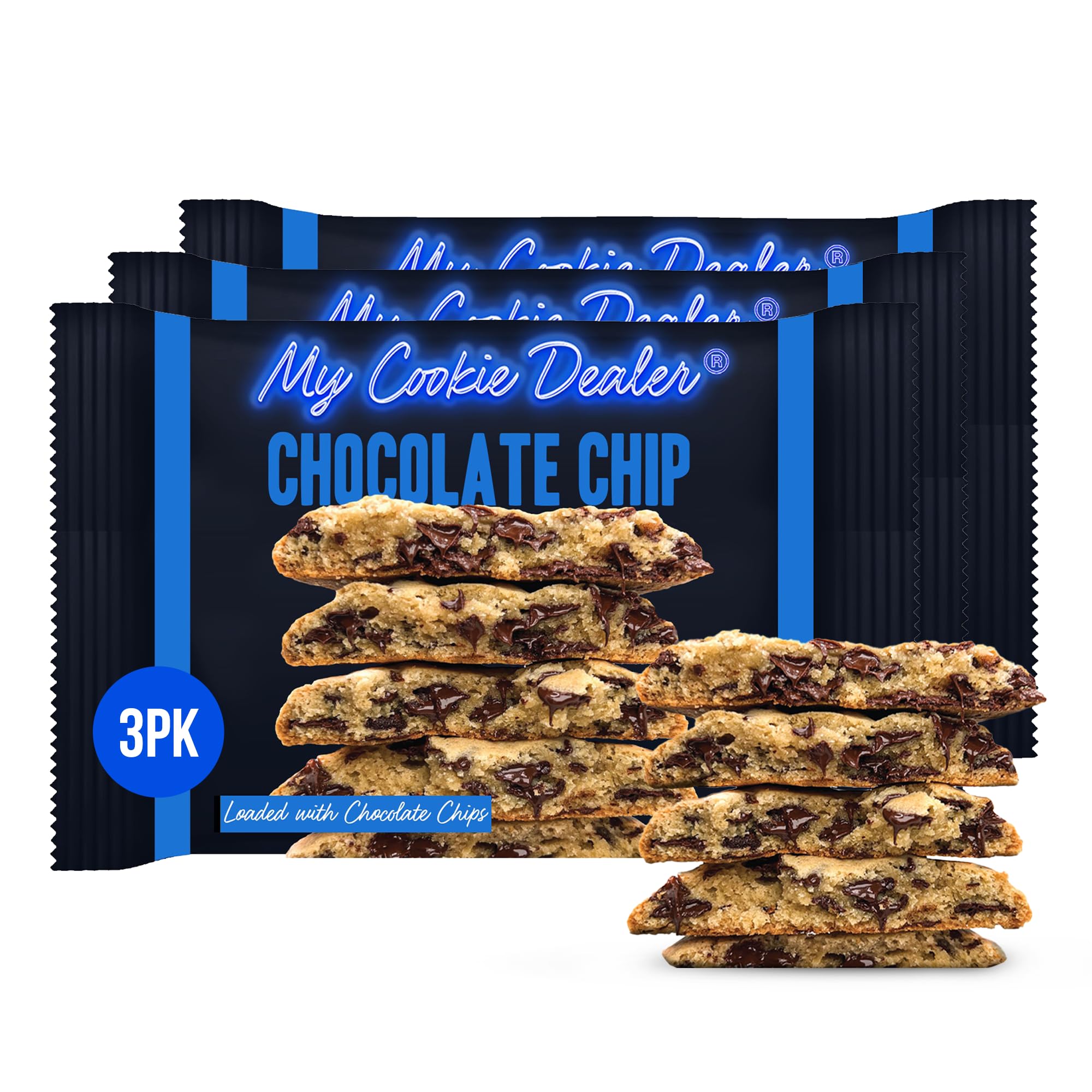 My Cookie Dealer Soft Baked Cookies, Chocolate Chip (3-Pack, 4oz Cookies) - Traditional Chocolate Chip Cookie Batter - Individually Wrapped Travel Snacks