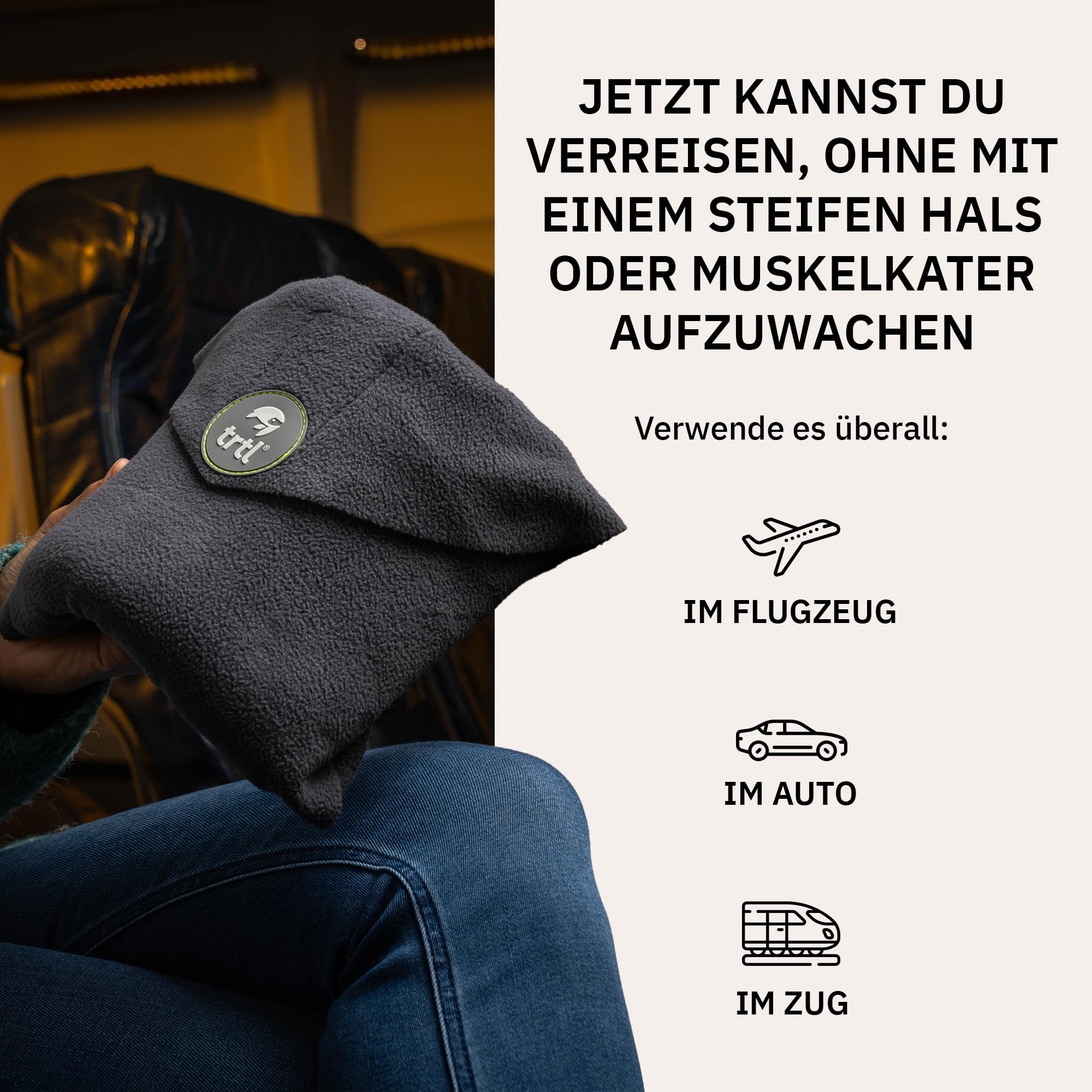 trtl Travel Pillow Grau | Nackenkissen für Flugzeug & Auto | Ergonomisches Reisekissen | Einzigartiges Stützsystem | Waschmaschinenfest