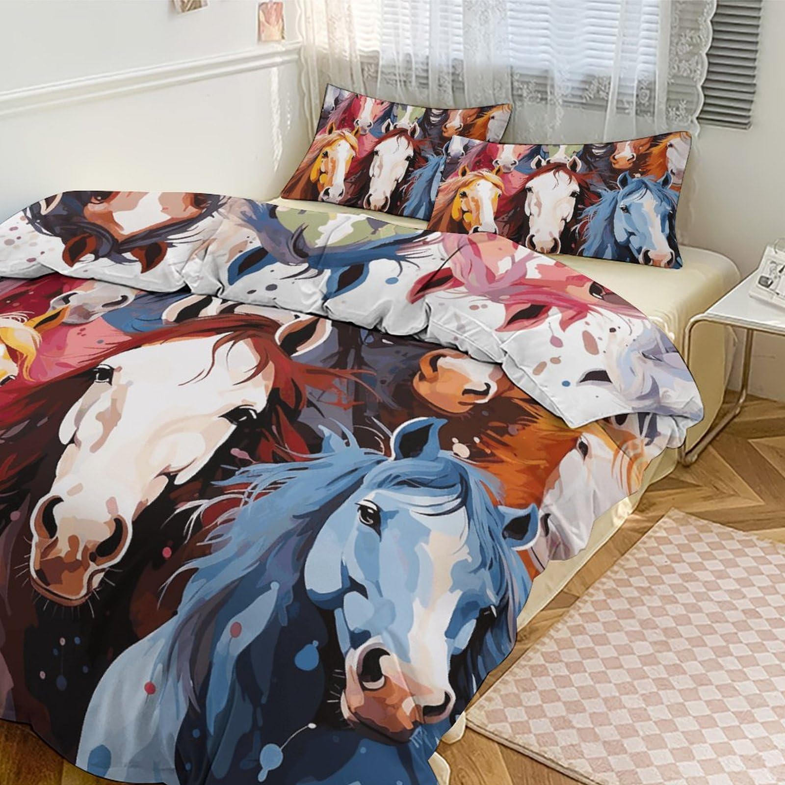 Housse de couette pour grand lit 259x228 cm avec 2 taies d'oreiller colorées en parure 3 pièces