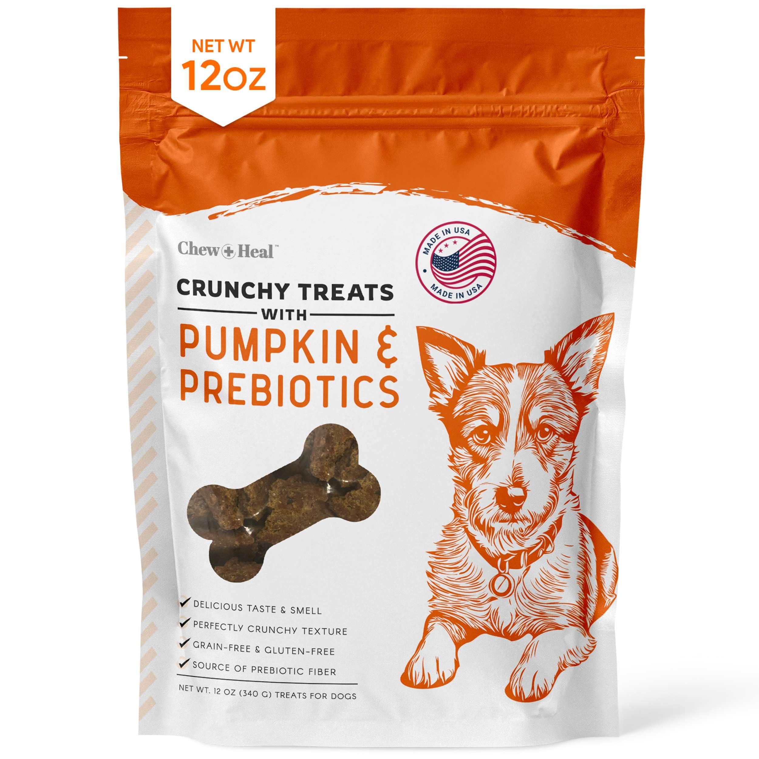 Chew + Heal Labs Crunchy Biscuits for Dogs - 12 oz of Healthy Dog Treats for Medium, Small, and Large Dog Breeds - Made with Pumpkin, Prebiotics, Agave Inulin, and More - Made in The USA