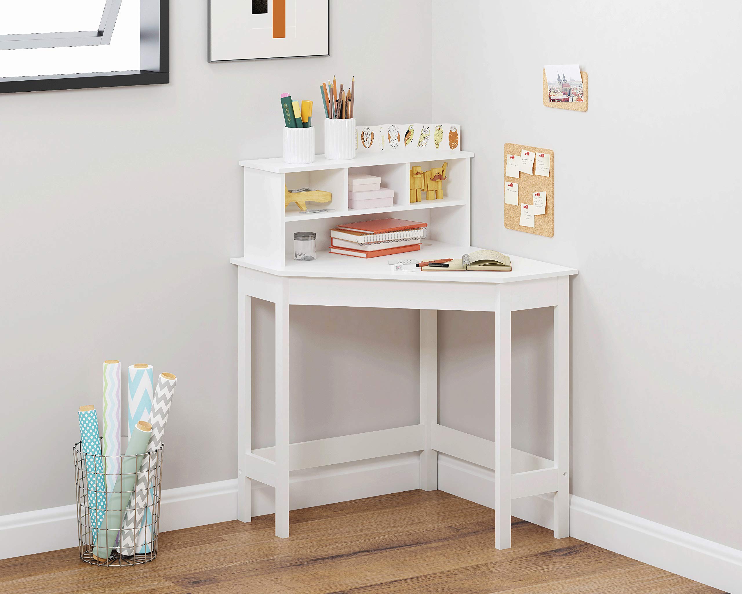 UTEX Corner Desk with Storage and Hutch for Small Space, Kids Corner