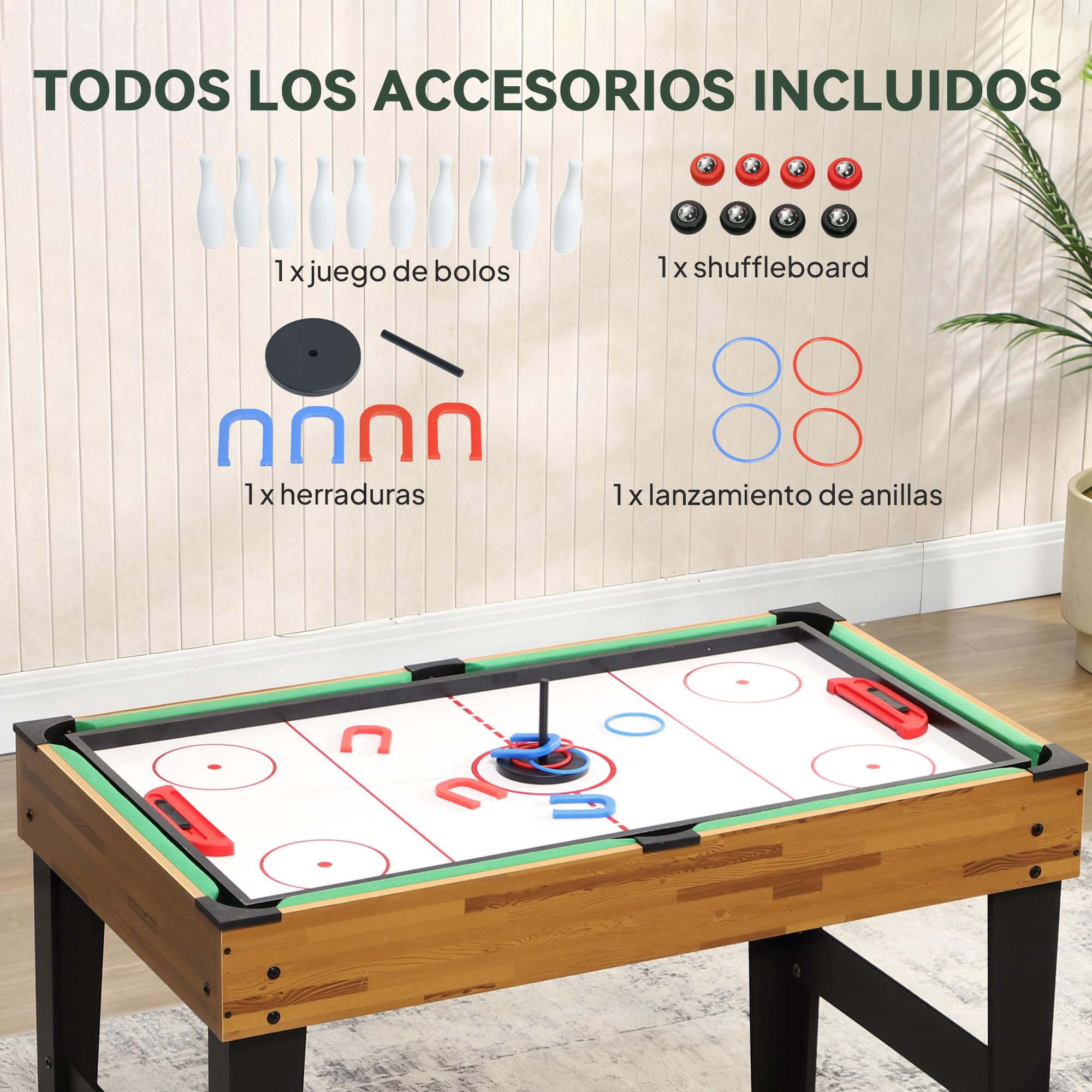 SPORTNOW Mesa Multijuegos 13 en 1 para Adultos Natural Negro