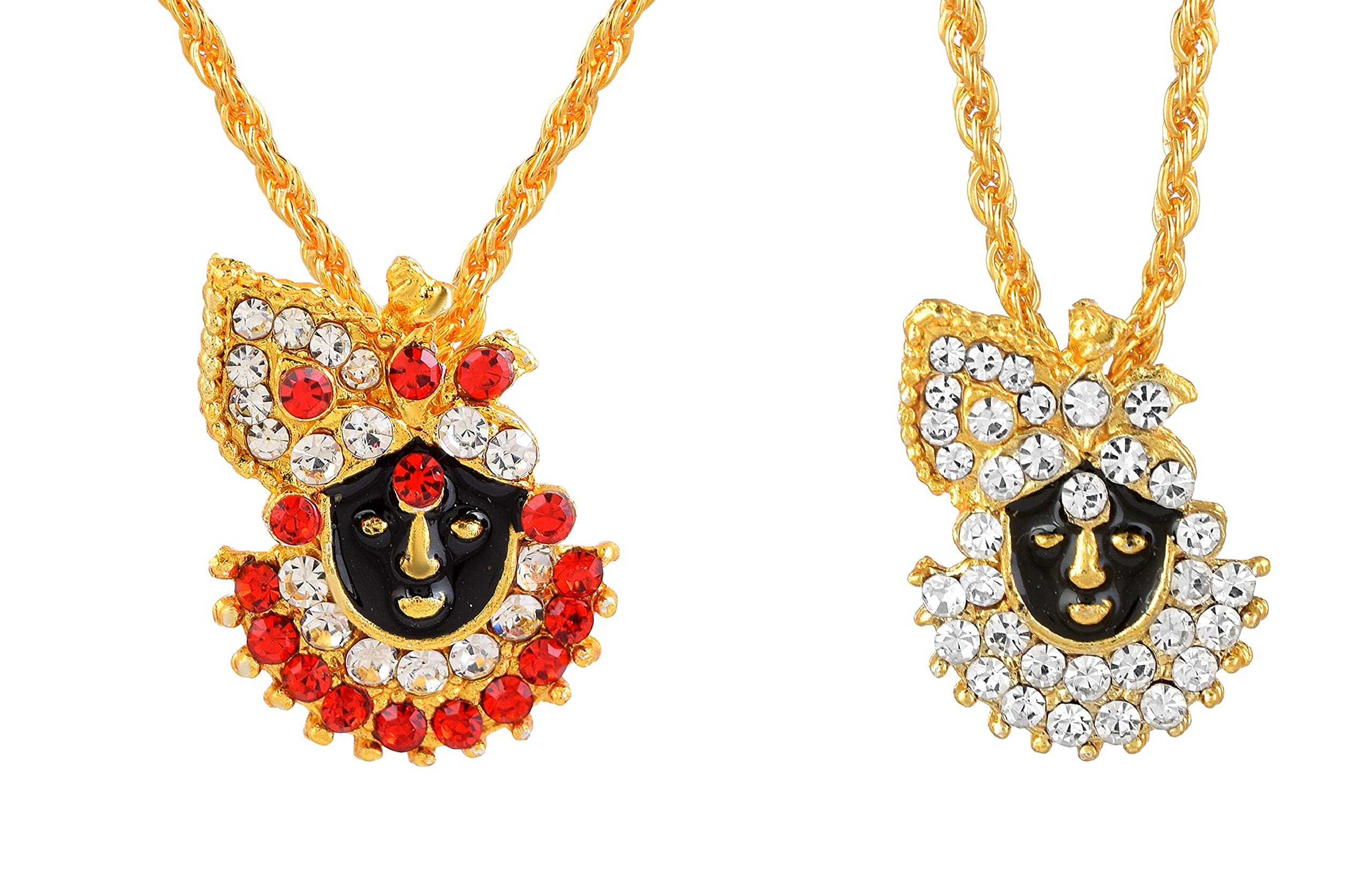 2 Pcs Gold Plated Red and White Stones Studded ShreeNathji Lord Shrinathji Idol Avatar of Shri Krishna Pendant Locket