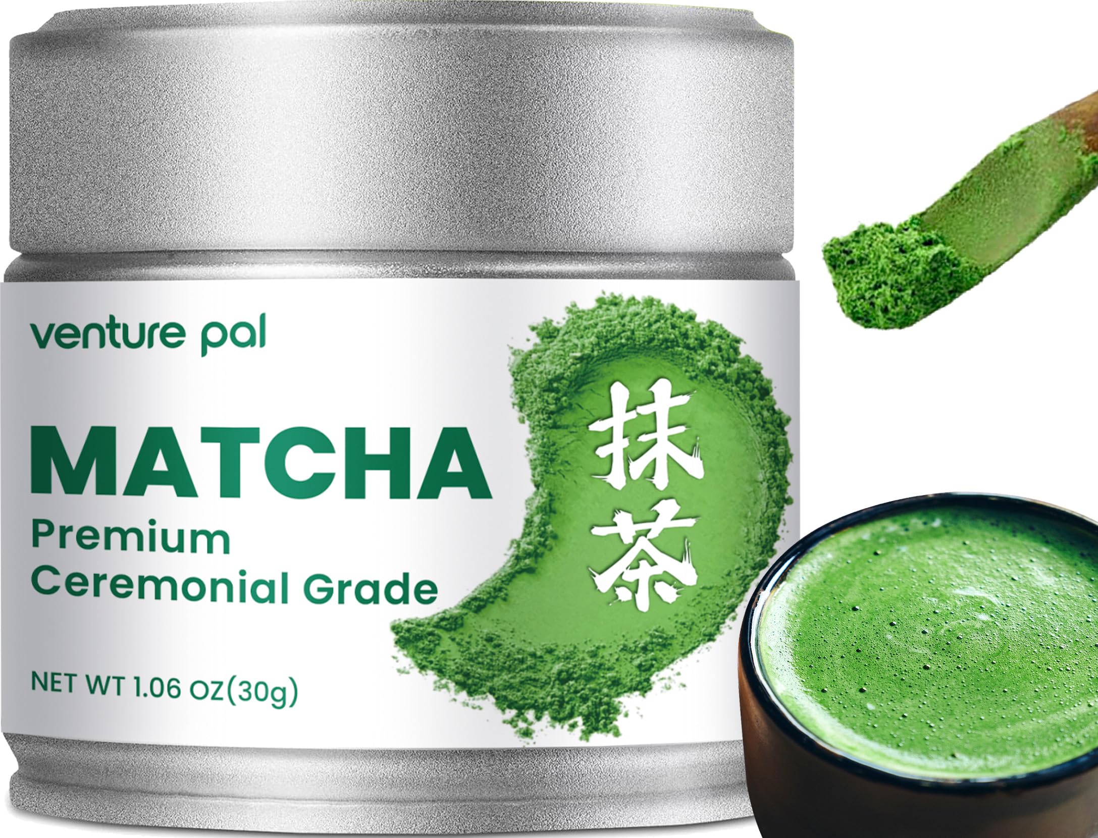 Venture Pal Ceremonial Grade Matcha Powder, Premium First Harvest Green Tea Powder – 100% Pure Matcha Tea, Vegan, Gluten-Free, Sugar-Free with No Additives (30g/1.06oz)
