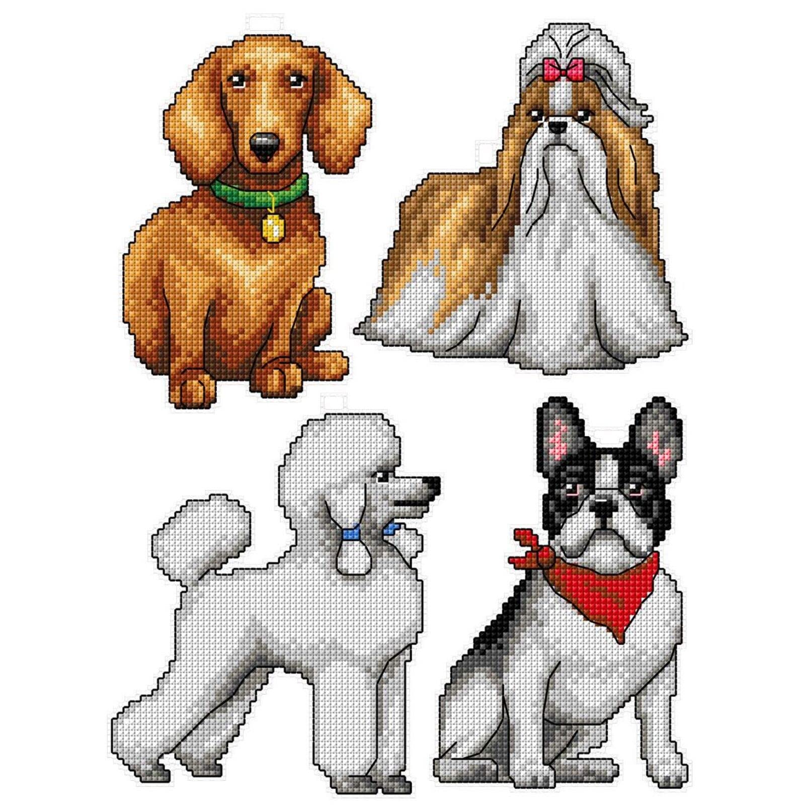 Crafting Spark Multicolored Counted Cross-Stitch Kit On Plastic Canvas With Dogs. 4 Wonderful Ornaments Different Dimensions 122Cs. Perfect For Embroidery & Needlework Amateurs