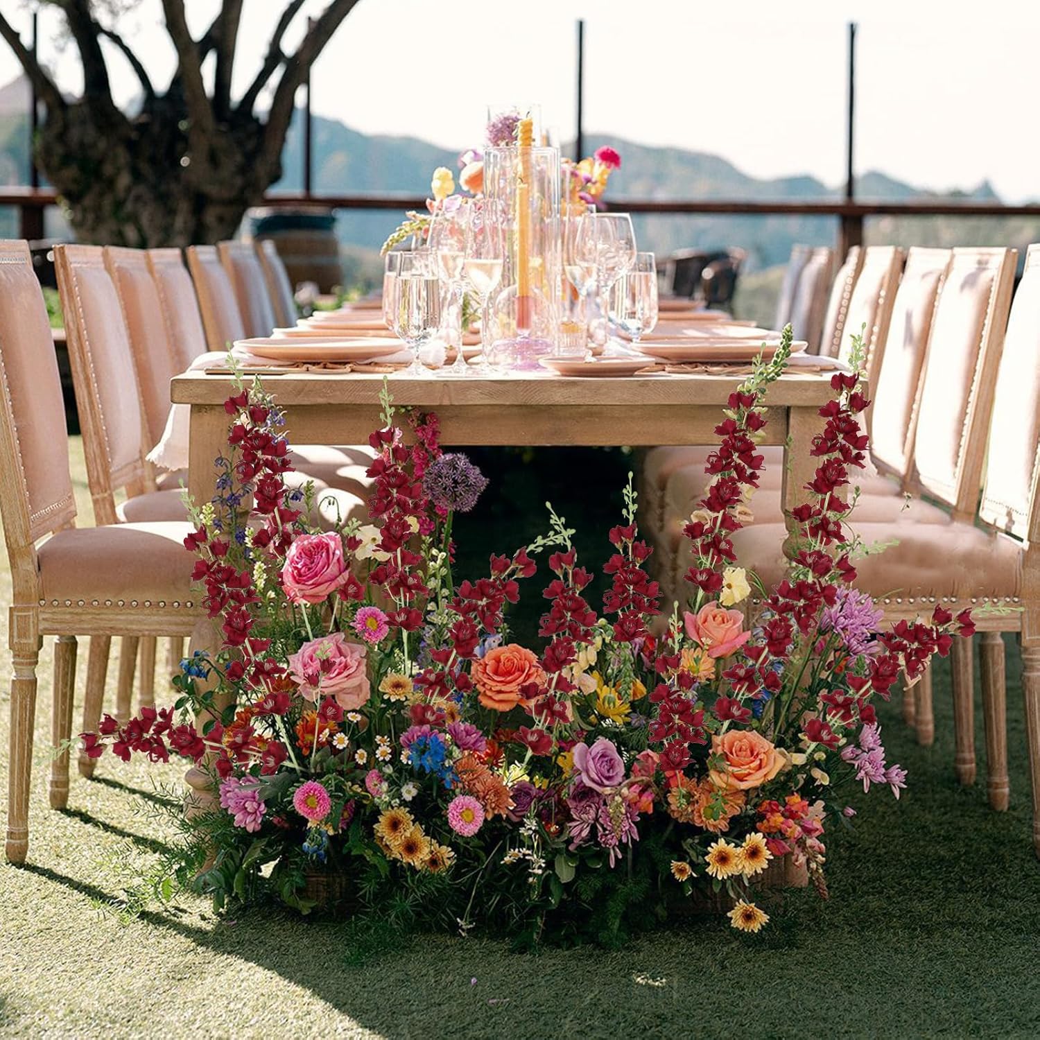 Delphinium Artificial Flowers,8PCS Silk Larkspur Flowers 33.5'' Long Stem Burgundy Flowers for Tall Vase Home Wedding Garden Table Decor(Burgundy) - Image 5