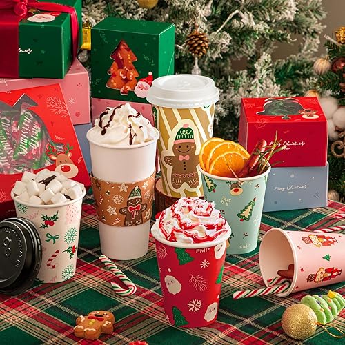 Miniatura 7 de Fit Meal Prep Paquete de 50 tazas de café desechables de 8 onzas con tapas, mangas y agitadores, tazas de café prémium con tapas, taza de papel