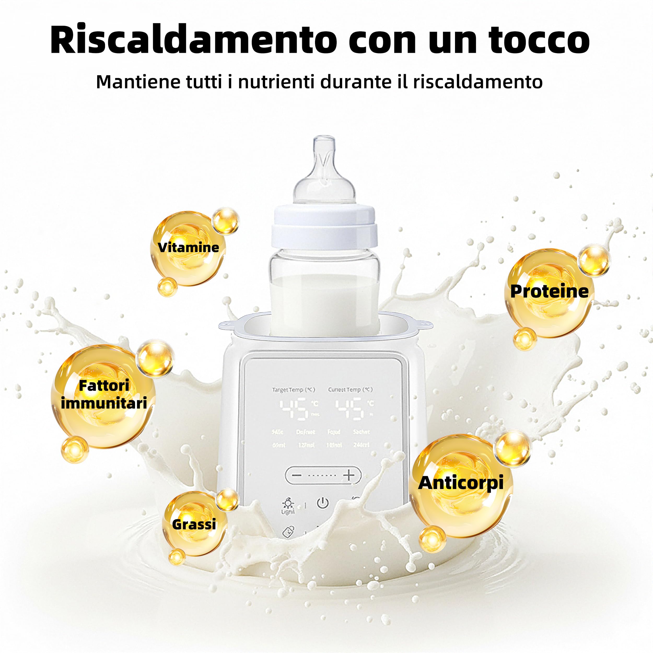 Scaldabiberon 8-in-1 con Controllo Temperatura Intelligente, per Latte Materno e Formula, con Funzione Sterilizzazione, Protezione da Surriscaldamento e Mantenimento della Temperatura Costante