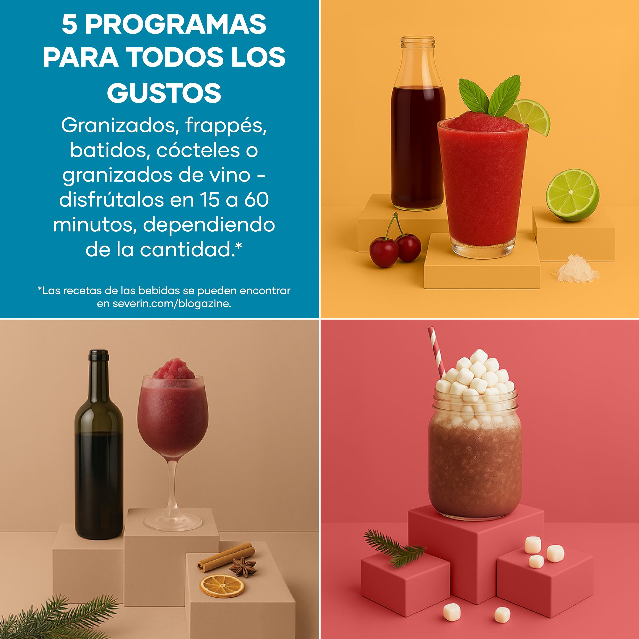 Severin S-Slush, máquina de granizados para uso doméstico, 5 programas, cócteles helados, frappés, batidos, sin hielo, autolimpieza, en solo 15 minutos, 2 l, negro, plateado, acero inoxidable, EZ 9520