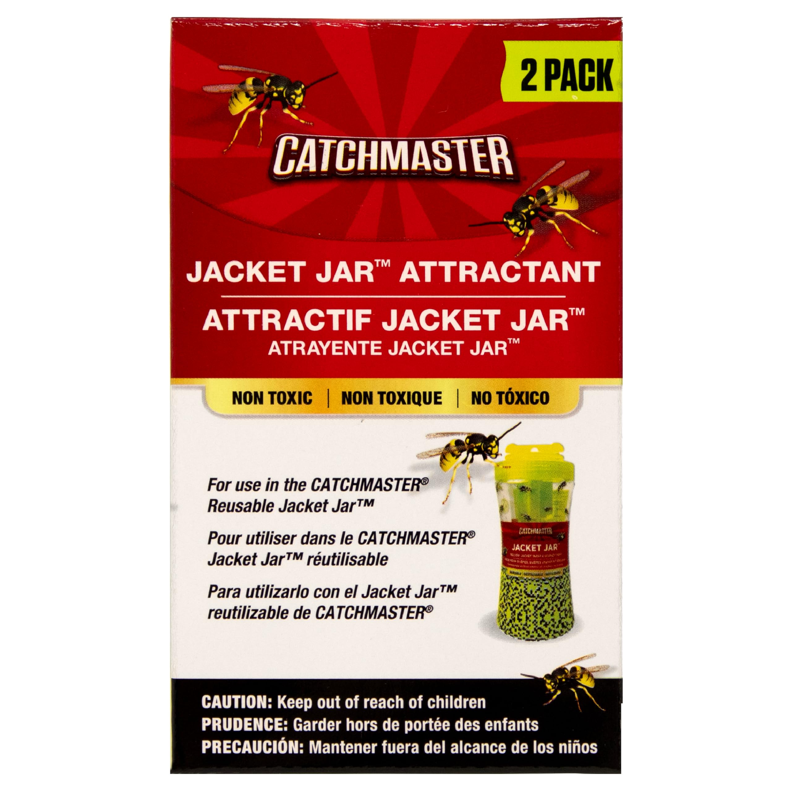 CatchmasterYellow Jacket, Hornet, & Wasp Trap Jar Bait Refill 2-Pk, Reusable Bug Catcher Attractant, Outdoor Flying Insect Trap, Wasp Killer Bug Trap, Pest Control for Backyard & Patio