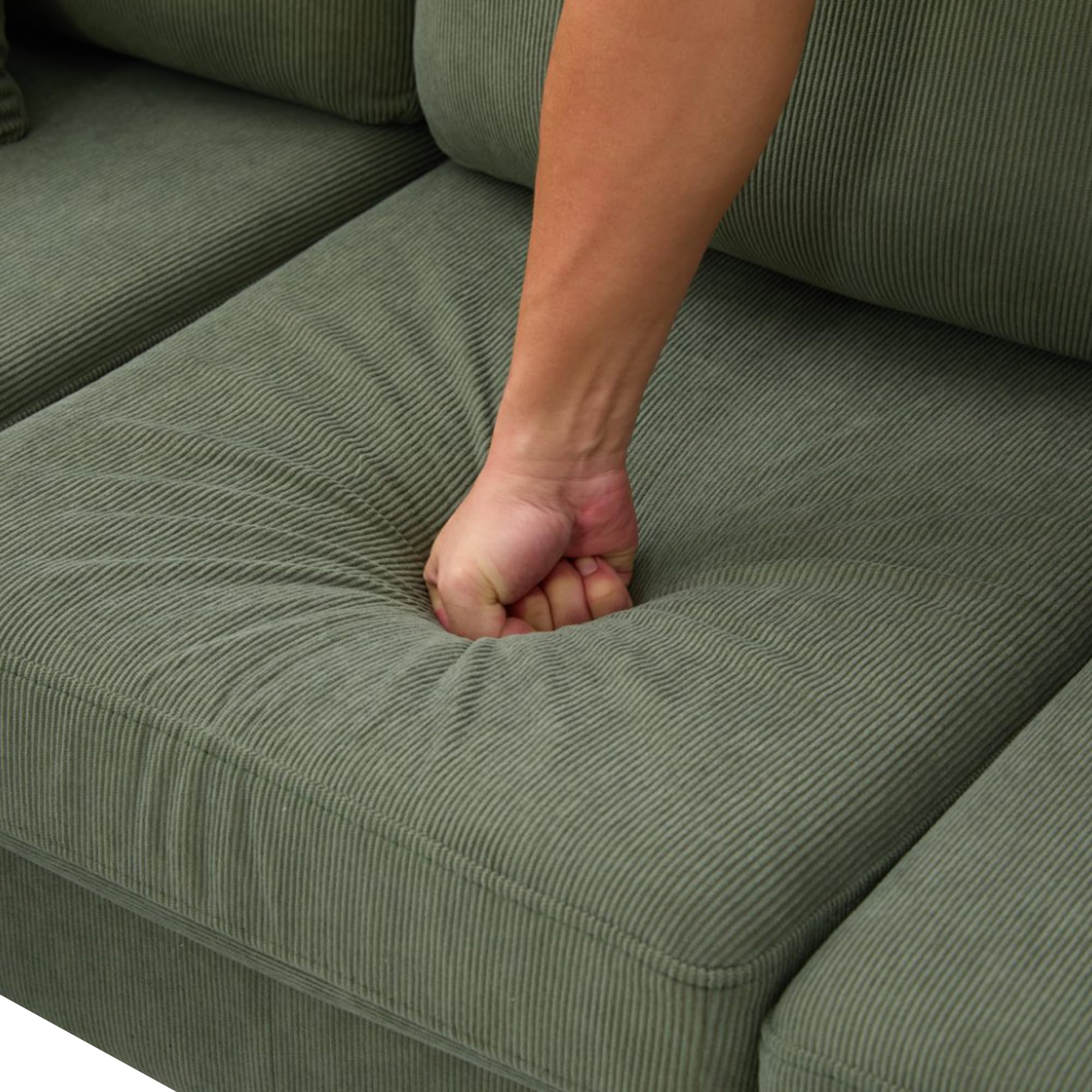 Merax L-förmiges Ecksofa 166x118x77 cm, 3-Sitzer Sofa mit Chaiselongue, Modulares Wohnzimmer-Sofa aus atmungsaktivem Cordstoff, Komfortables Apartment- und Bürosofa, Grün