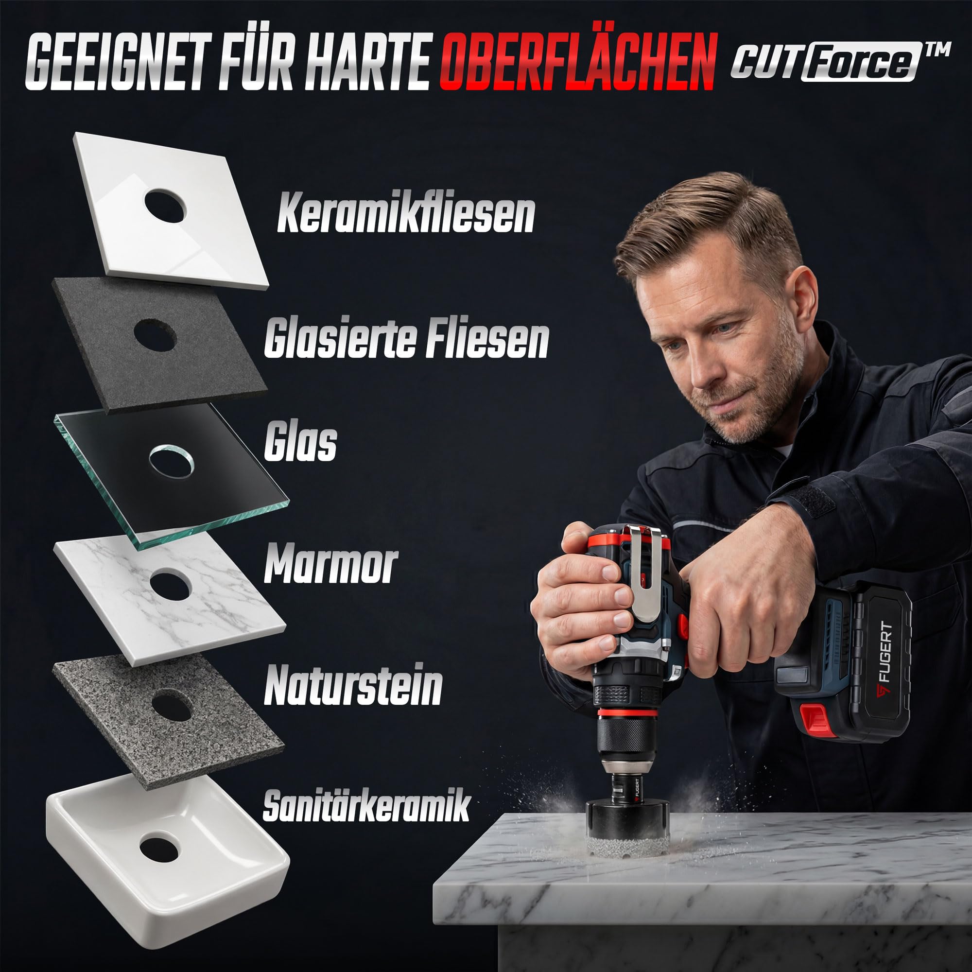 OTWORNICA DO BETONU ZESTAW OTWORNIC 6-68MM STOŻKOWA 50MM GRESU PŁYTEK