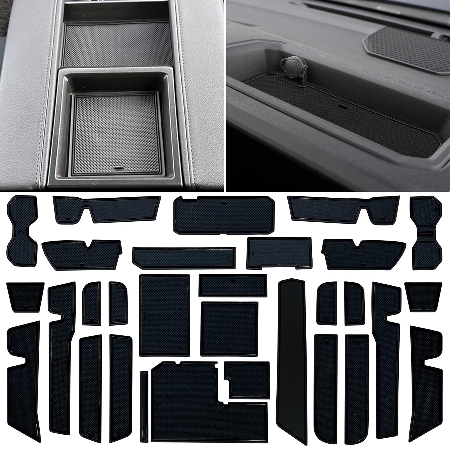 Photo 1 of LOCOY Center Console Liner Fit for Toyota Tundra CrewMax Accessories 2022 2023 Cup Holder Insert, Door Pocket Mat, Custom Interior Anti-Dust Non-Slip Pad, Rubber Coaster (Black Trim?30 Pcs,)