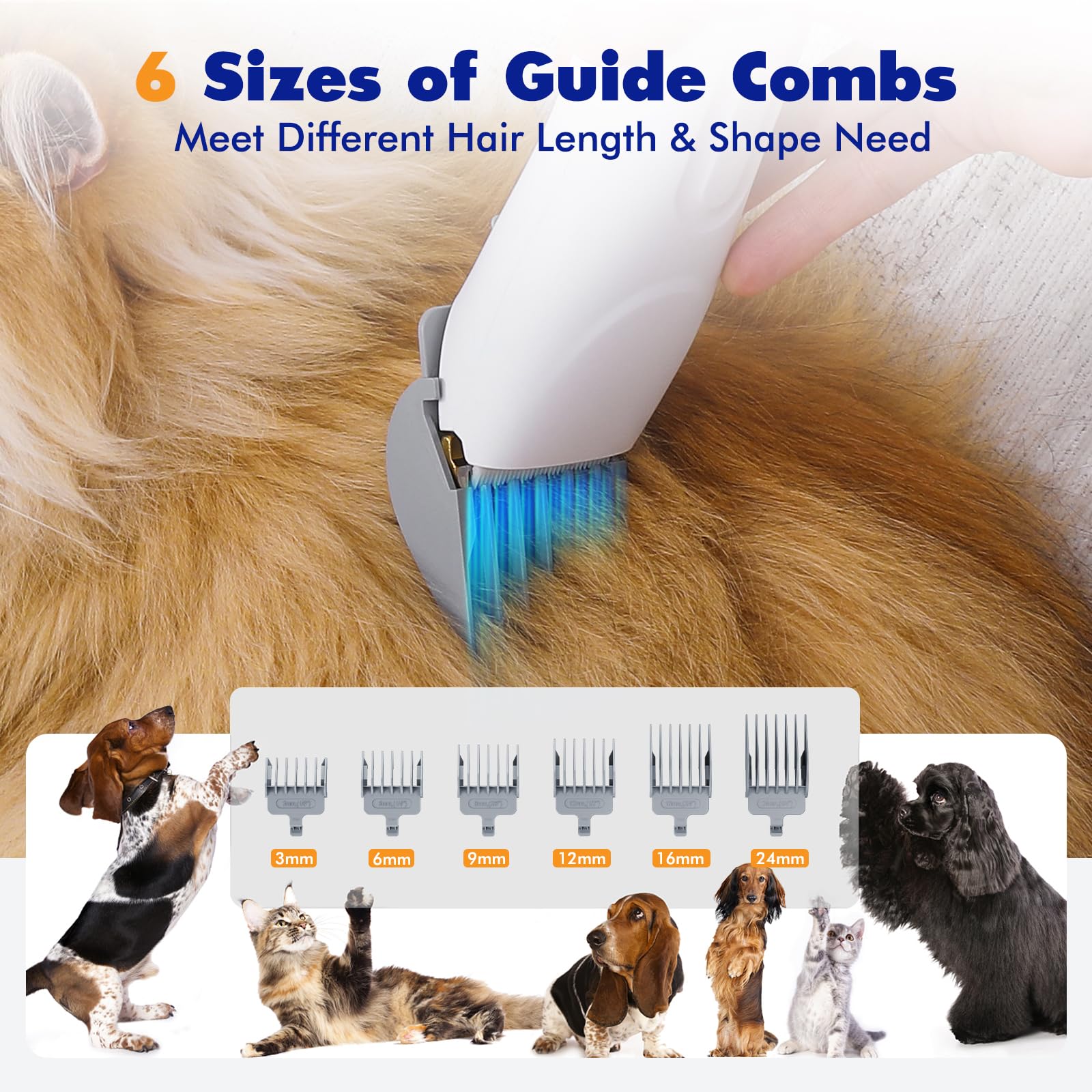 Rywell Kit de aseo para perros, 3 herramientas de aseo, aspiradora para perros de bajo ruido de 1,5 L con filtro HEPA y sistema de filtración avanzado | Incluye cortaúñas y cepillos, recortadora de pelo de mascotas para desprendimiento, herramienta de ase