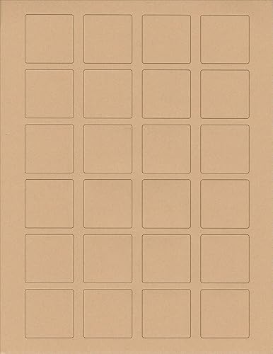 (6 hojas) 144 pegatinas cuadradas de papel kraft marrón en blanco de 1.5"x1.5" para impresoras de inyección de tinta y láser. Tamaño hojas estándar