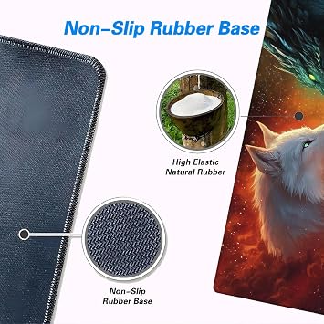 Dragon Wolf Gaming Mouse Pad Galaxy Medieval Fantasy Animal Dragon Mousepad Large Gaming Mouse Pad Laptop Keyboard Mat Non-Slip Rubber Base Keyboard Desk Pad for Home Office Study Game 31.5x11.8