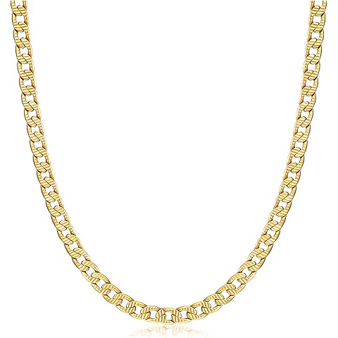 Barzel Gold Chain Necklace for Women, Men, Boys & Girls 18k Gold Plated Diamond Cut Curb/Cuban Link Chain Necklace 5MM for Men, Women & Teens - Made in Brazil