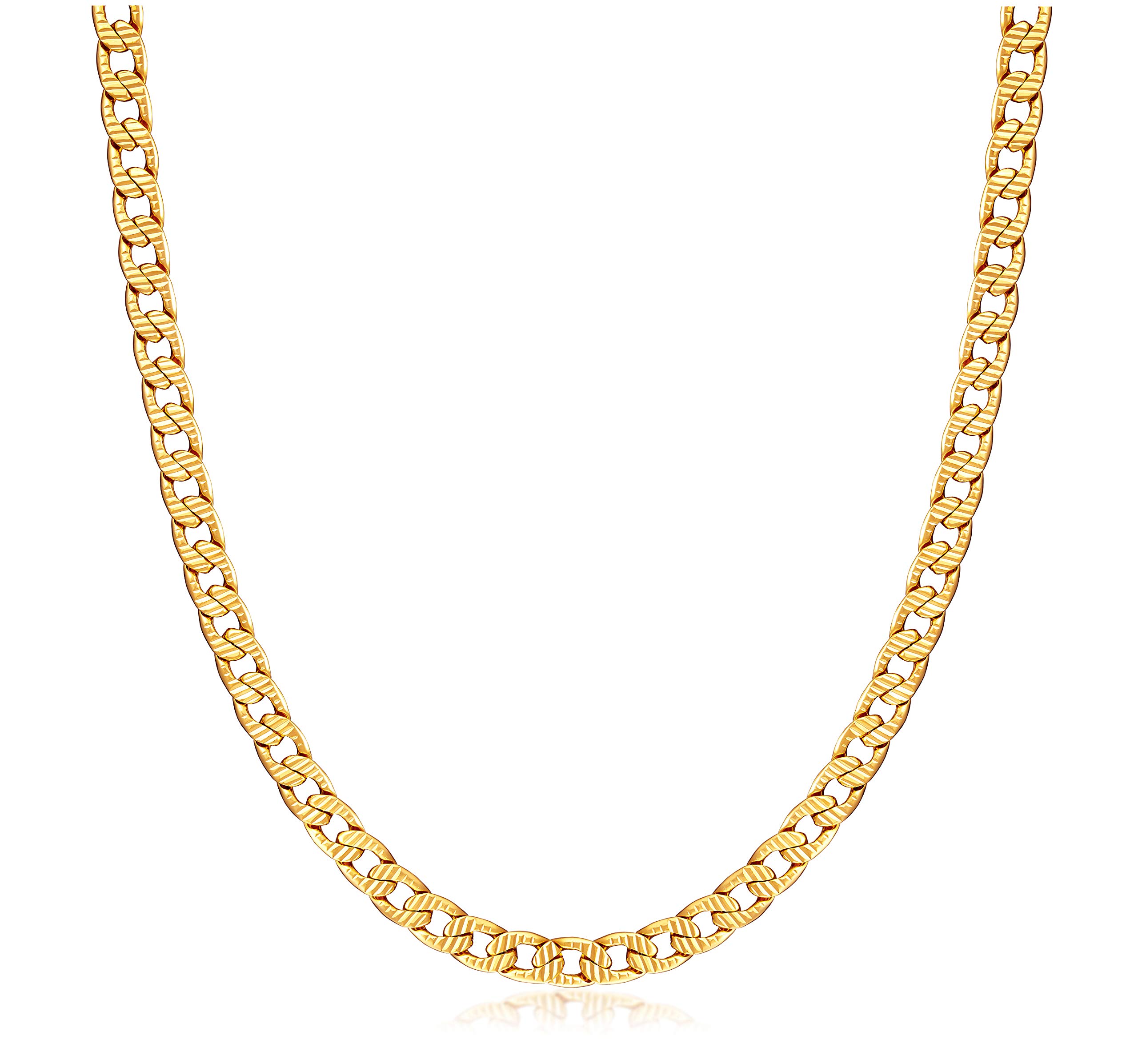 Barzel Gold Chain Necklace for Women, Men, Boys & Girls 18k Gold Plated Diamond Cut Curb/Cuban Link Chain Necklace 5MM For Men, Women & Teens - Made In Brazil