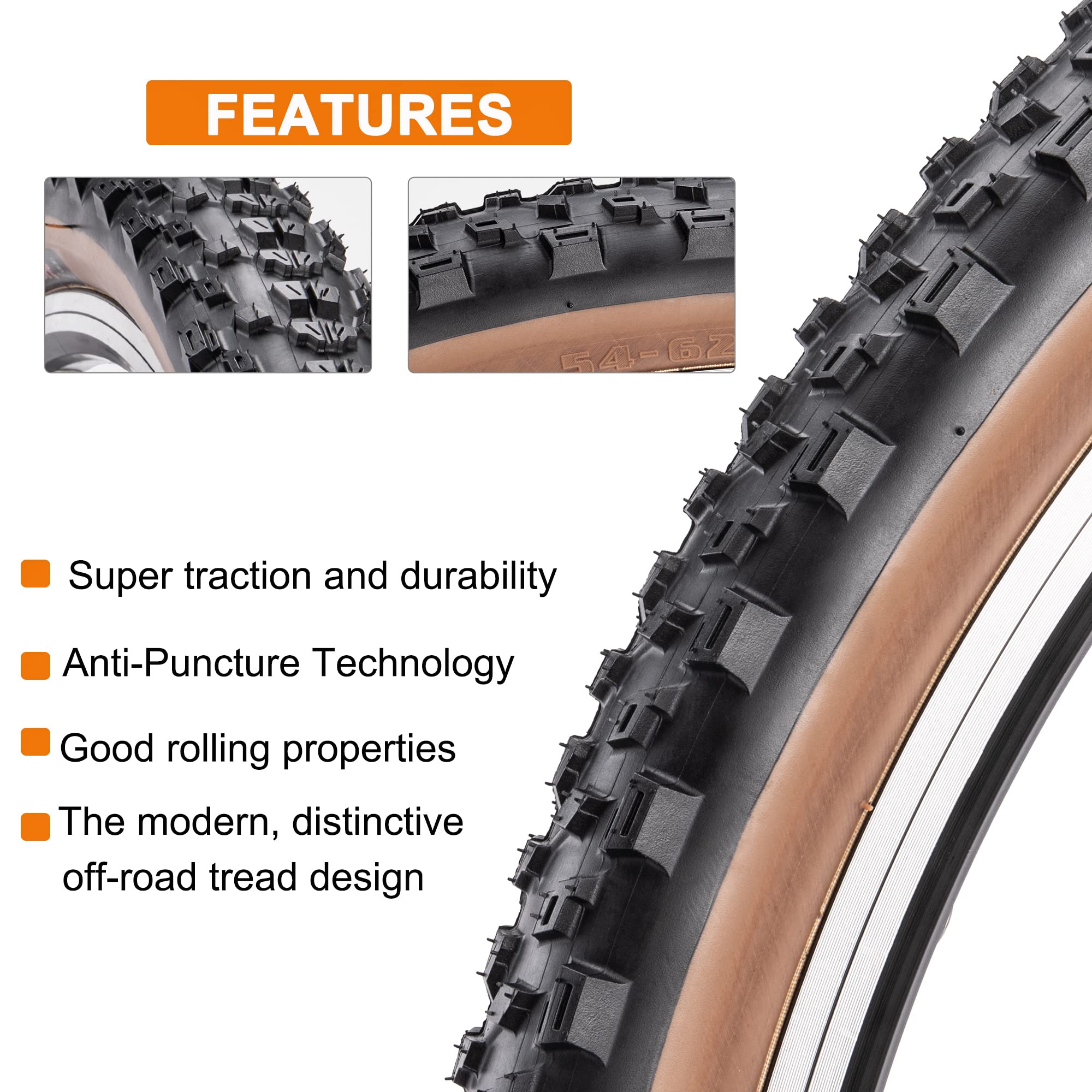 CATAZER Pneu De Vélo De 61 Cm, Pneu De Vélo De 66 Cm, Pneu De Rechange Pour Vélo De Route, VTT, Vélo De Montagne, Pneu De Vélo De 61 X 3,5 Cm