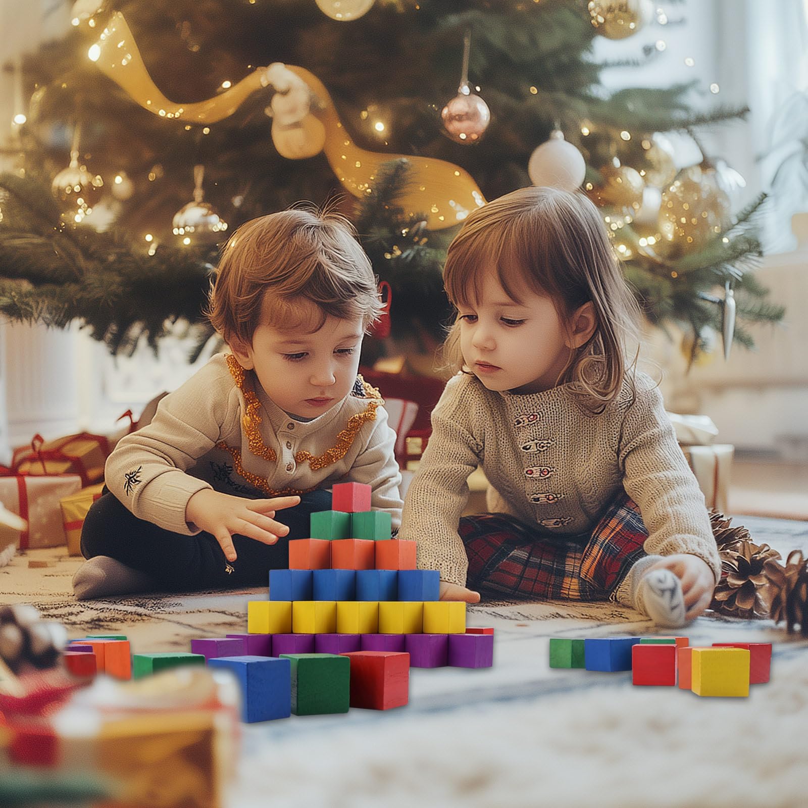 GOTHINK Cubi di Legno Colorati, Confezione da 108 Pezzi da 2,5 cm (1 Pollice), Blocchi di Legno Quadrati Grezzi per Puzzle, Fai-da-Te e Impilaggio, Giocattoli per Bambini, Adulti e Aule