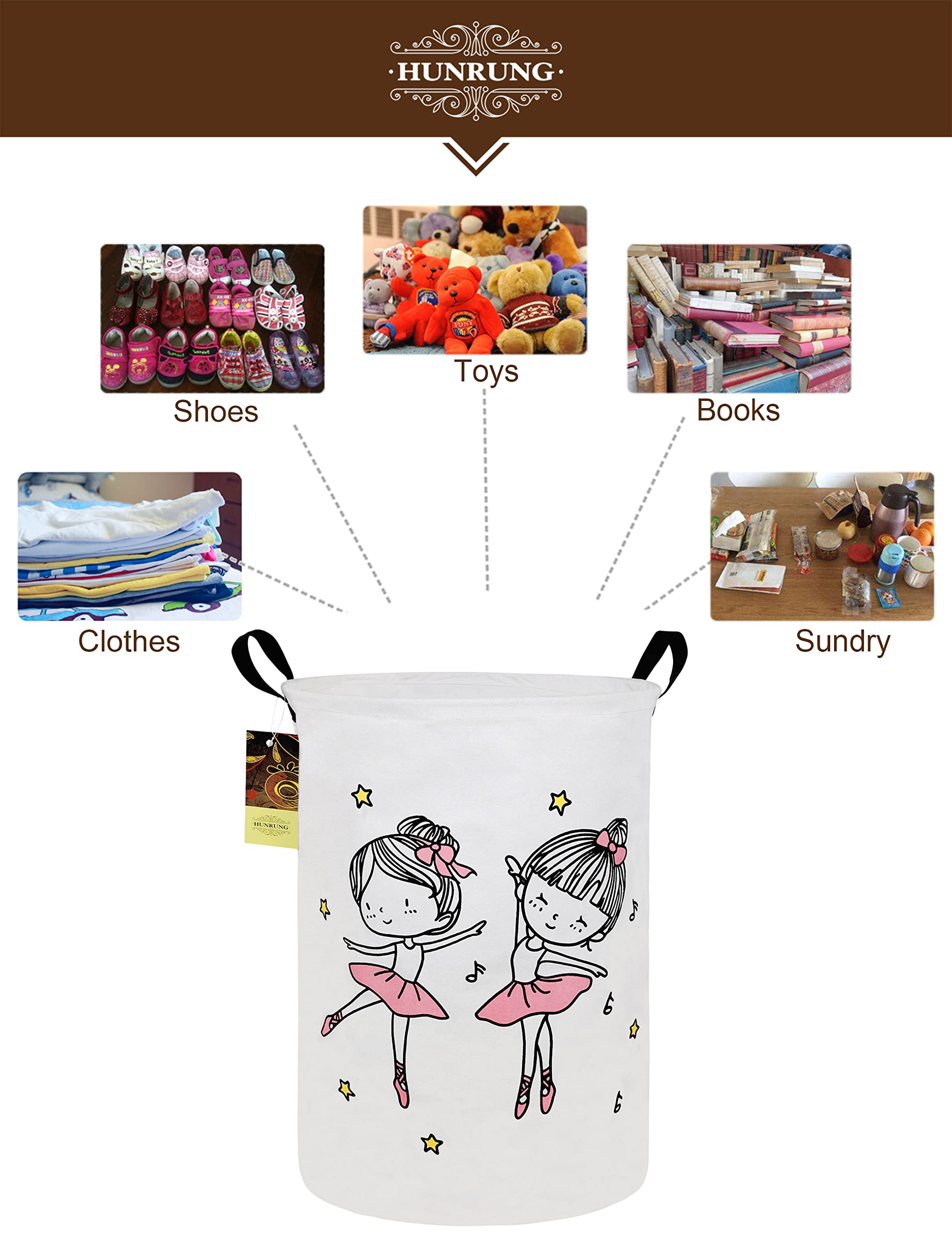 Marca: HUNRUNG HUNRUNG Canasta de lavandería gran tela de lona canasta de almacenamiento ligero organizador de juguetes ropa sucia plegable impermeable dormitorio universitario (Round Dancing girl) in use