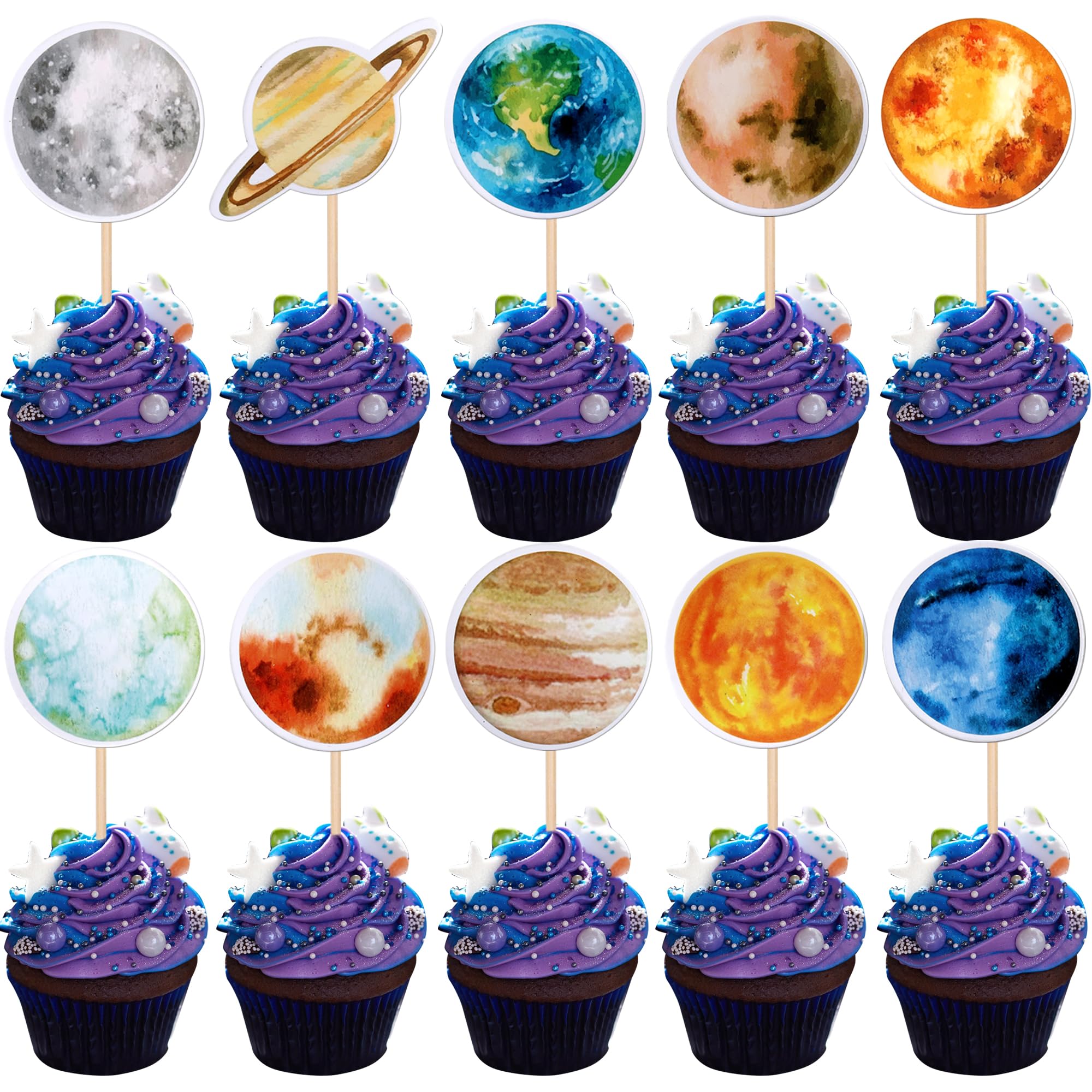 Solar System Planets Edible Icing Image Cupcake Toppers 3D Planet