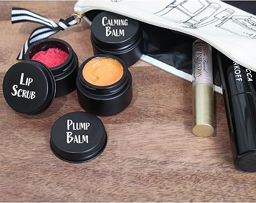 Miniatura 3 de Darware Tarros de bálsamo de vidrio de 05fl oz paquete de 24 negro tarros pequeños cosméticos de 12 oz con tapas de metal negro forradas