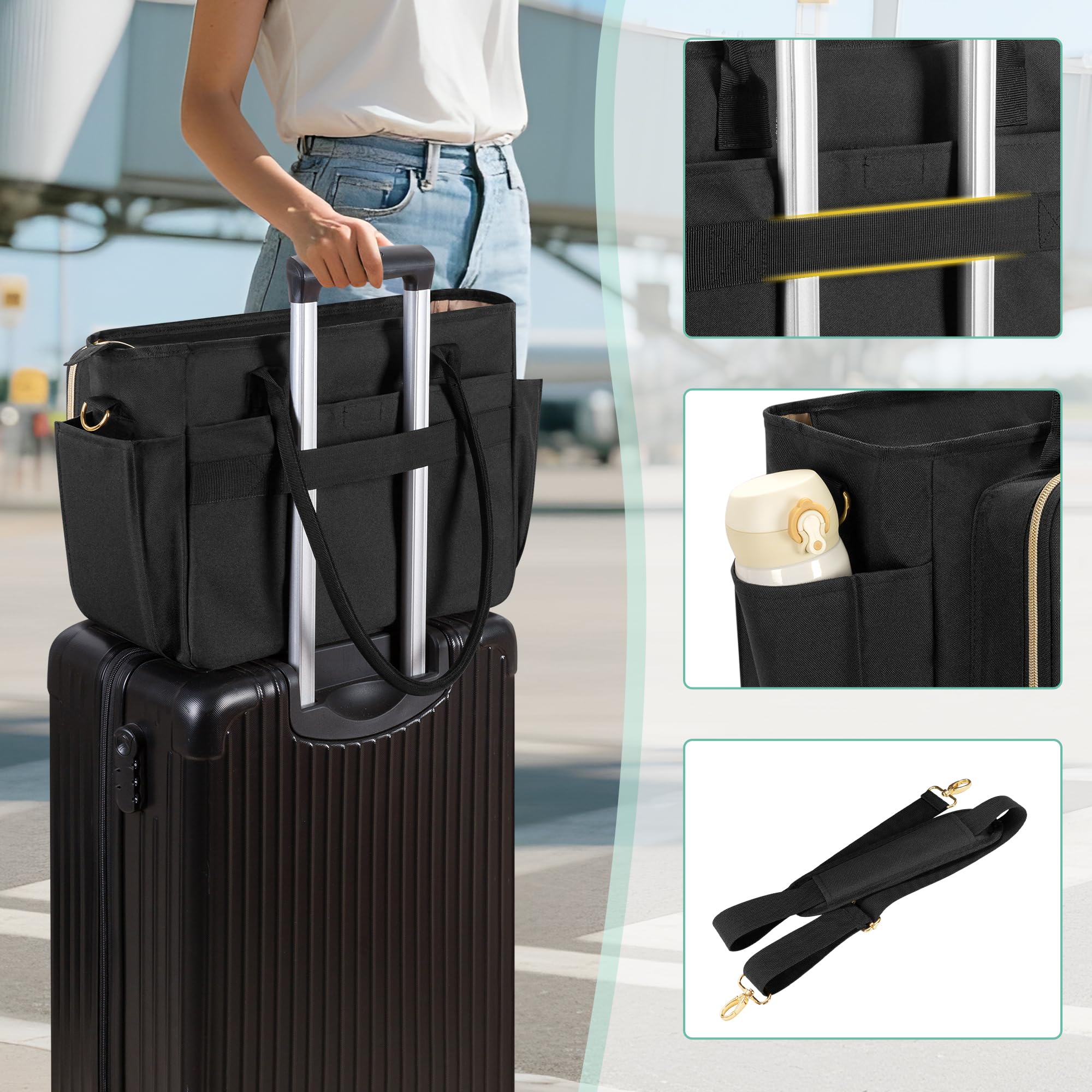 Luxja Borsa per Insegnante con Tasca Portadocumenti a Fisarmonica | Borsa Tote per Insegnante per Donne con Scomparto per Laptop da 15,6 Pollici