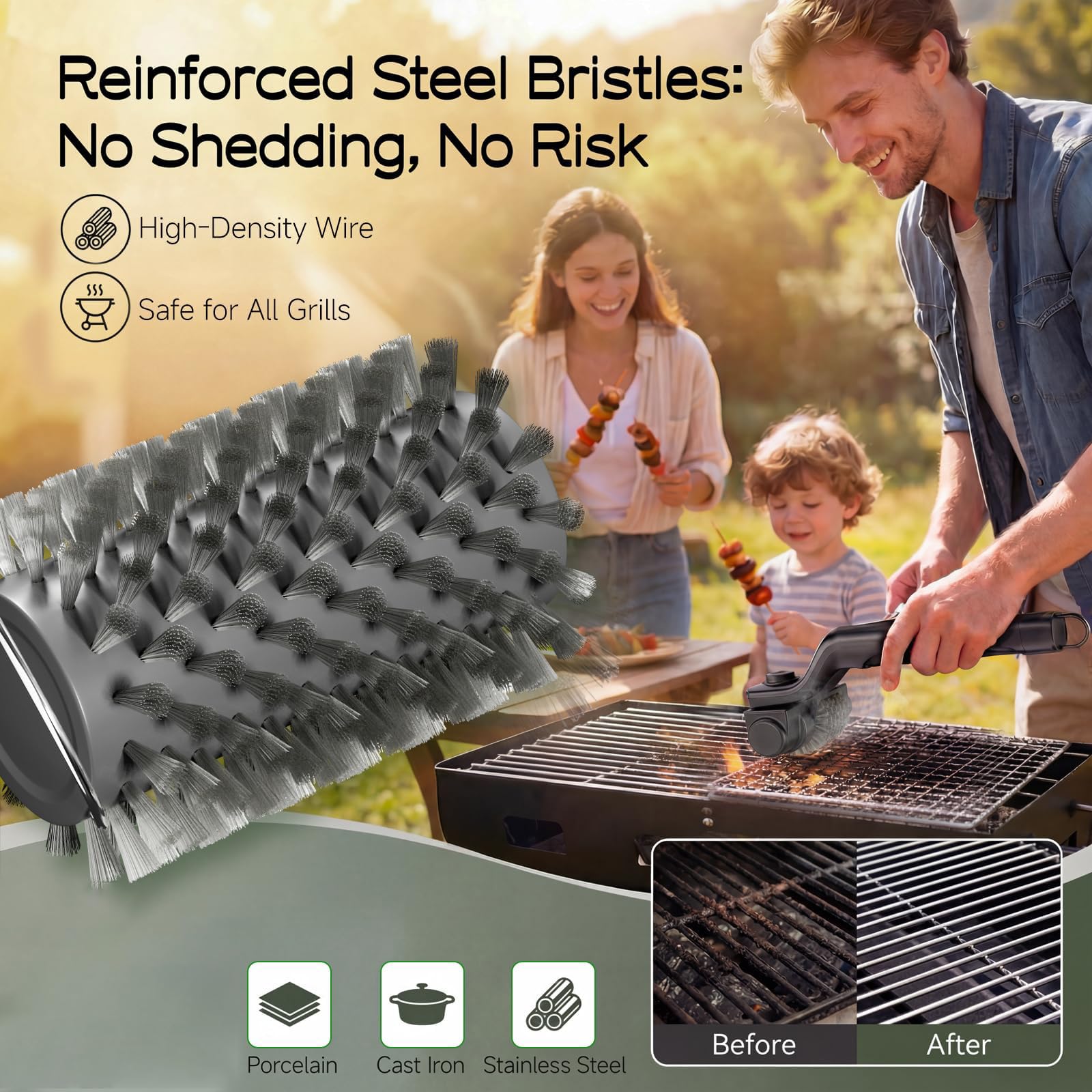 Cepillo Eléctrico para Barbacoa, Electric Grill Brush Recargable con 3 Velocidades, Ángulo Ajustable 180°, Limpiador Profesional para Parrillas y Planchas