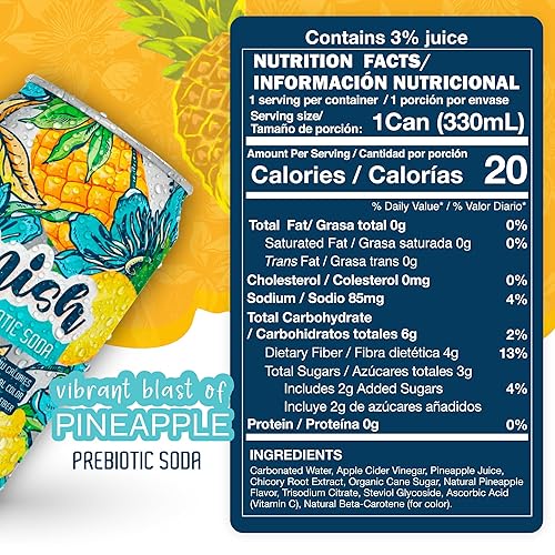 Miniatura 2 de Lunish Refresco prebiótico, piña sabor piña, amigable con el intestino y refrescante, con ACV y 0.14 oz de fibra prebiótica, 20 cales, paquete de 12