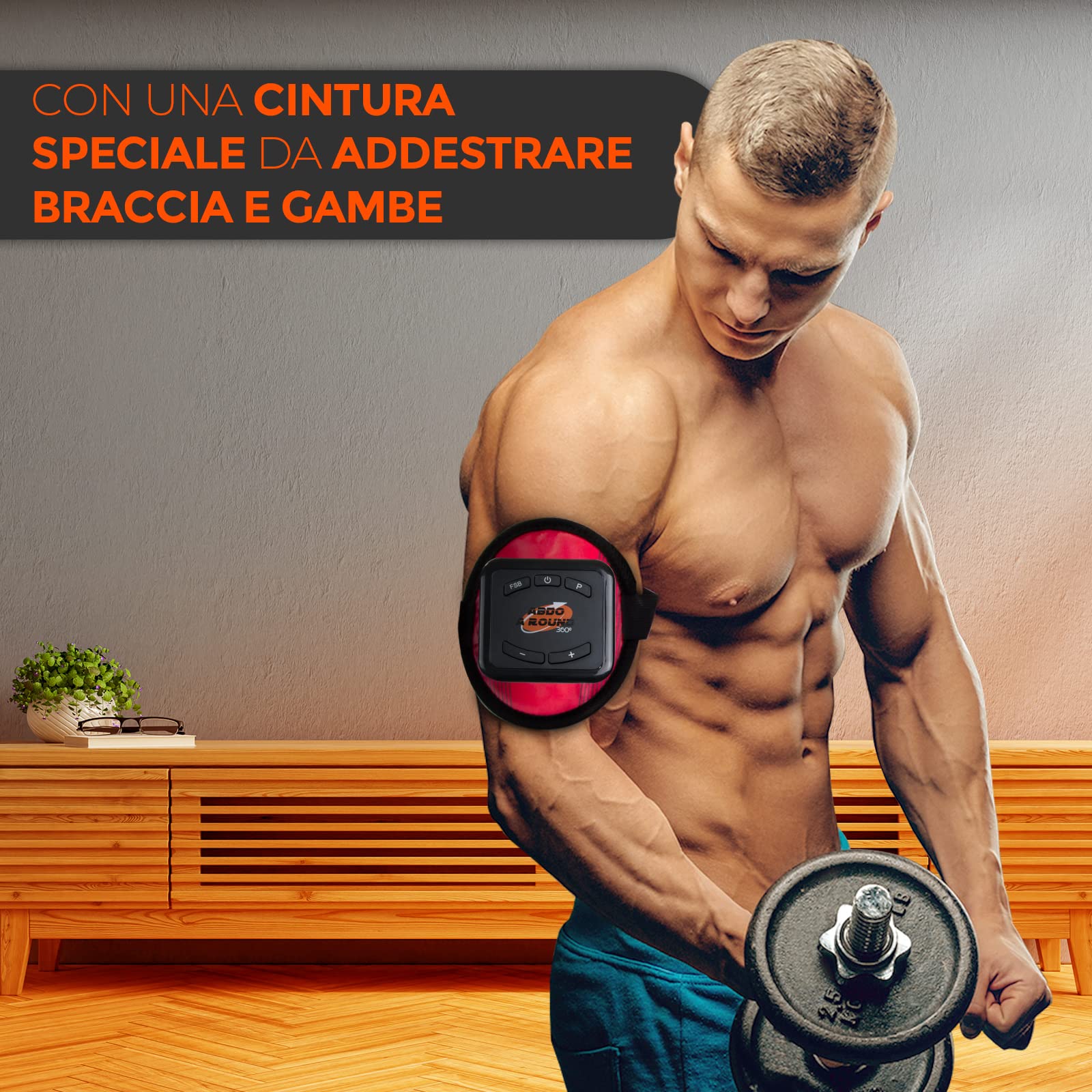 Elettrostimolatore Muscolare | Abdo A Round 360º | Stimolatore Muscolare Addominale | Toner per Addome/Braccio/Vita/Gambe | Cintura EMS | 9 programmi