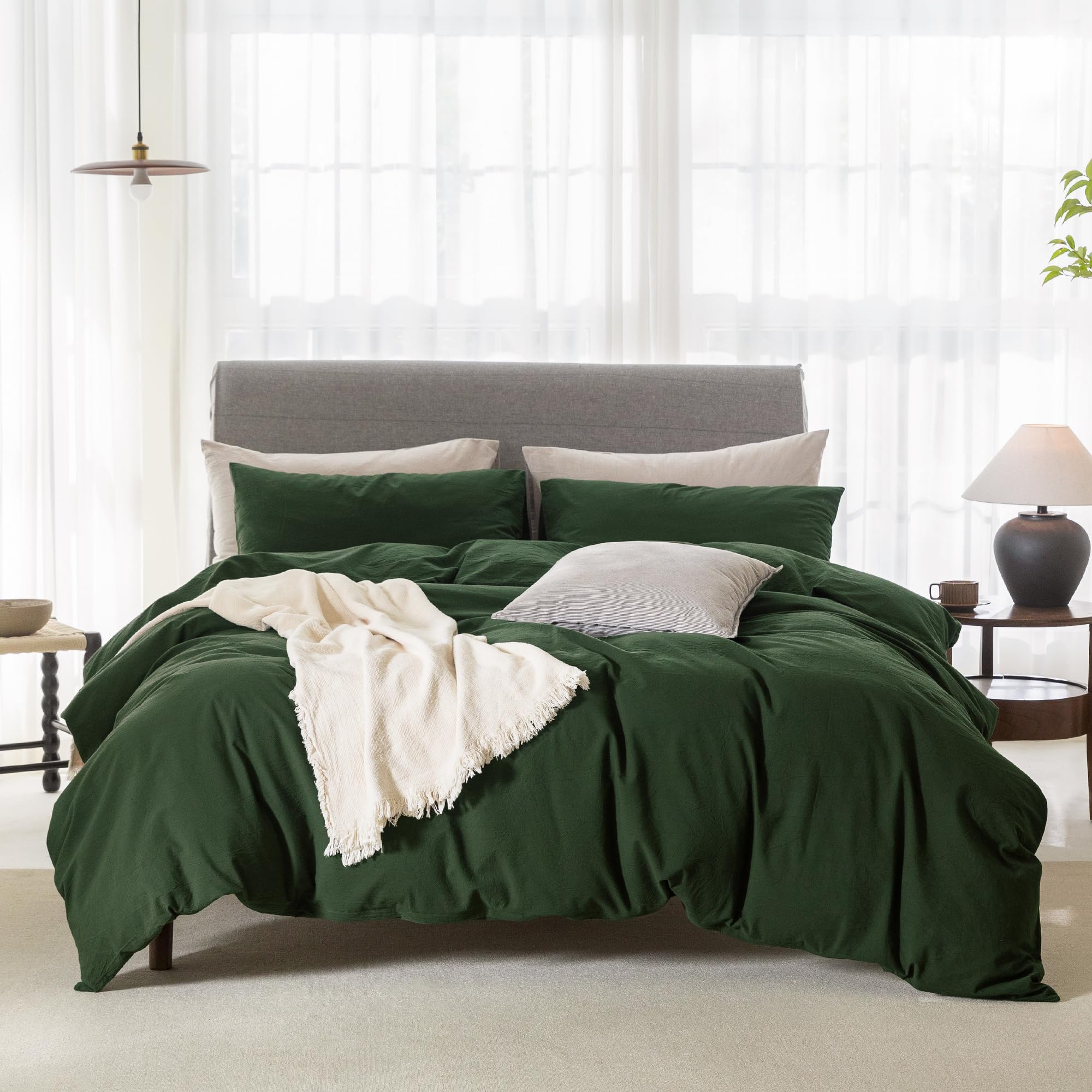 ELIMMO Cooling King Duvet Cover Set 3 Pieces-100% Washed Cotton Linen Like Textured Ultra Soft Cozy Bedding with Zipper Closure,Includes 1 Duvet Cover