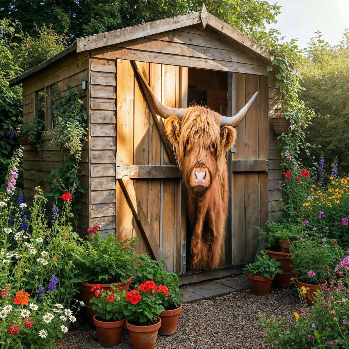 Hamish the Cow Garden Mural Curtain – Highland Cattle Wall Art, Rustic Farm Decor, Outdoor Fence Panel, Decorative Tapestry, Farmhouse Home Decor, Garden Shed Backdrop, Animal Wall Hanging