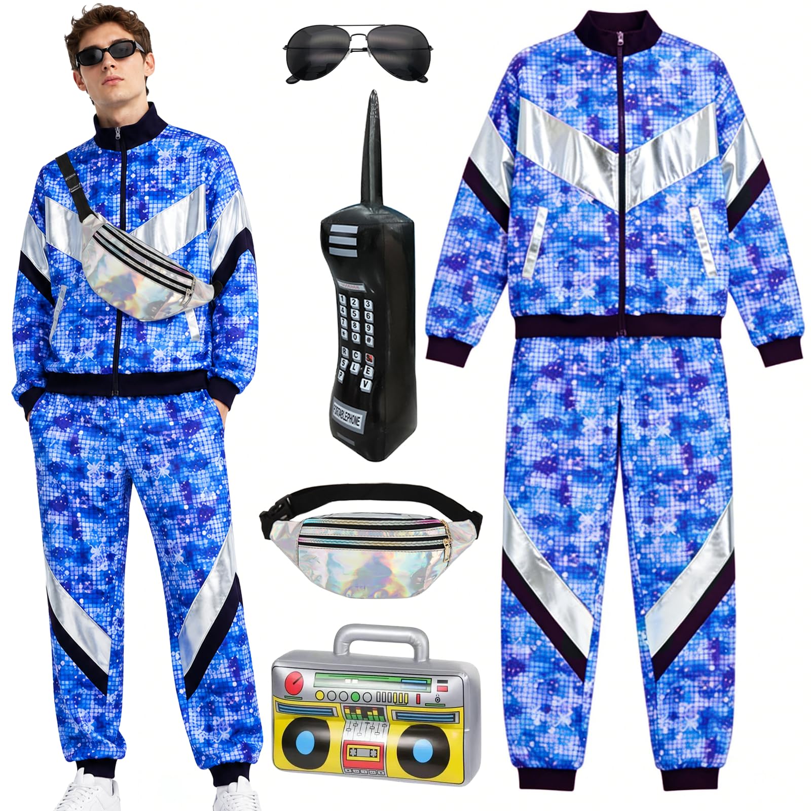 YAEGIMHT 80s 90s Fancy Dress for Men/Women Retro 80s 90s Hip Hop Tracksuit for Adult Fancy Dress (Starlight, M)