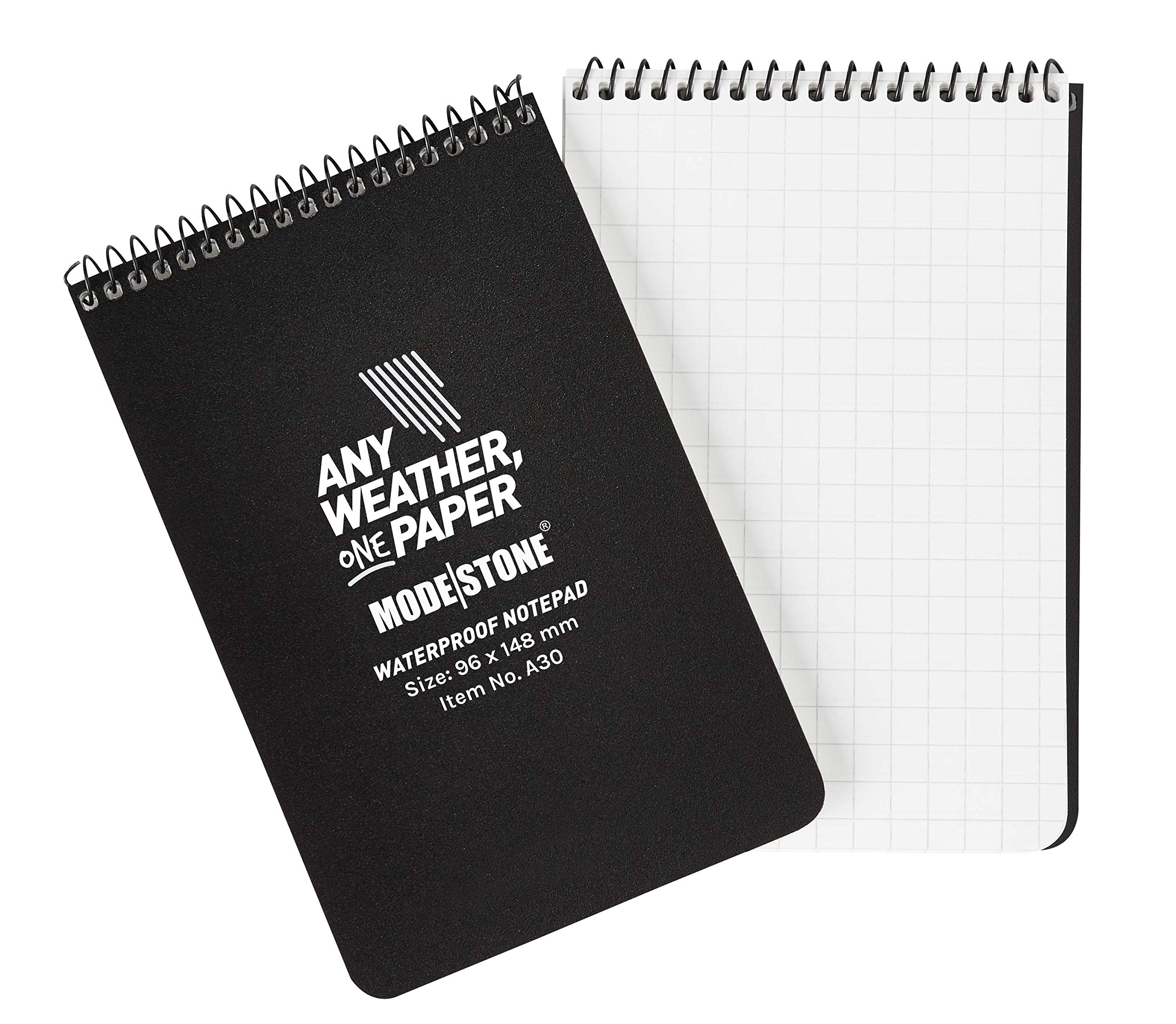 Modestone 50 Page Waterproof Notepad (6"x4" - 100 Pages/50 Sheets) Black