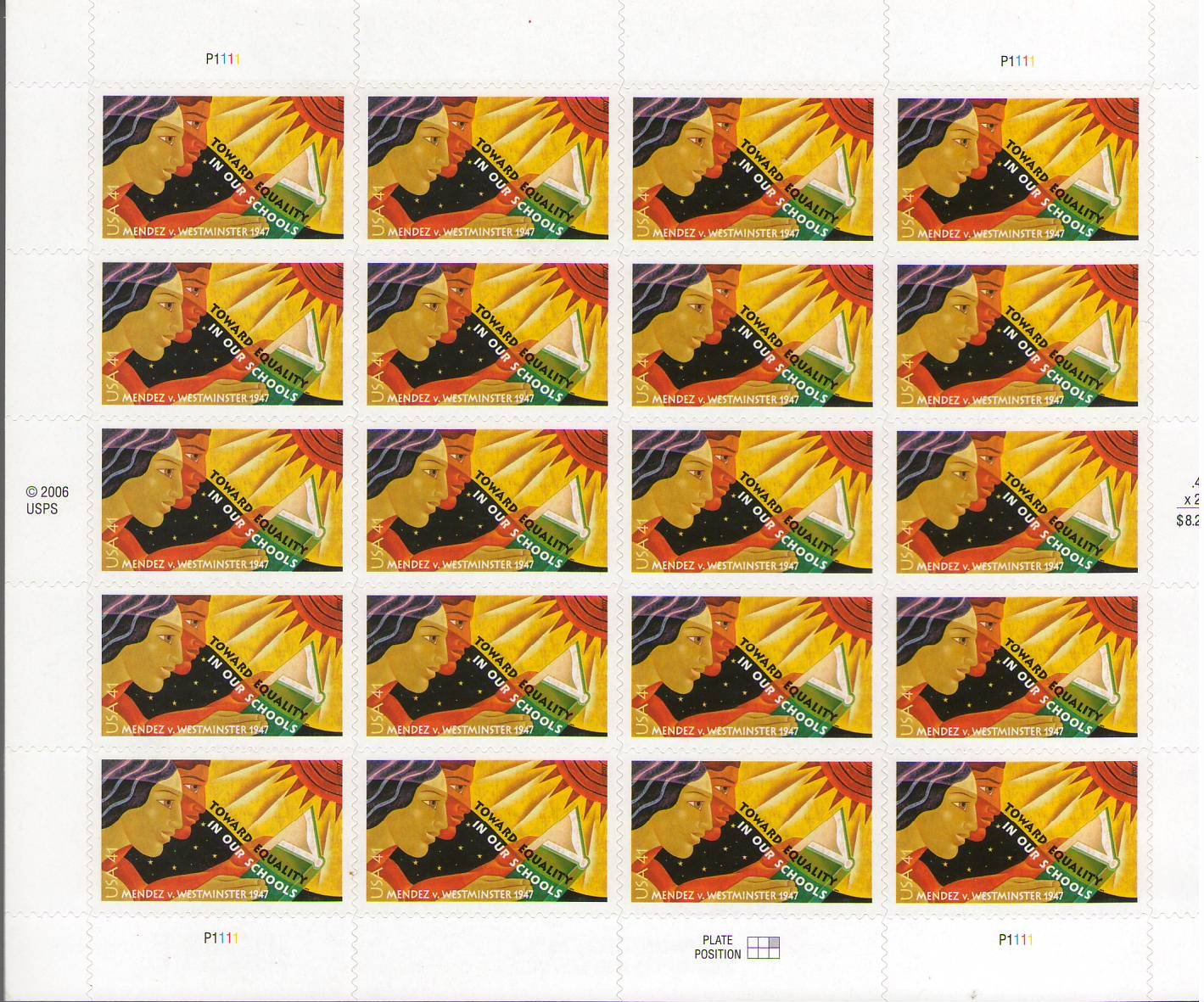 Tampon Towards Equality In Our Schools de 20 timbres de 41¢ Scott 4201