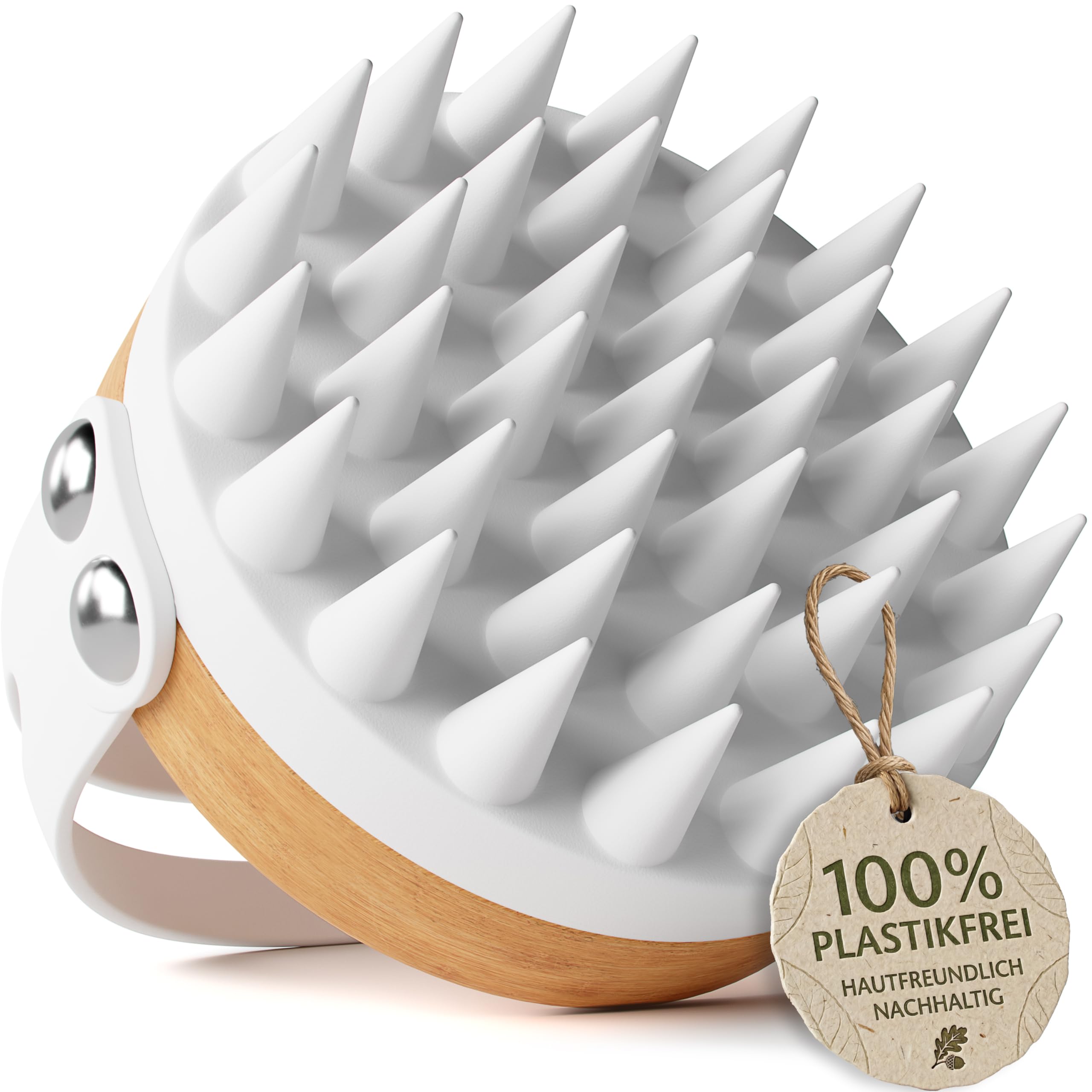 HELDSON® Premium Kopfhaut Massagebürste - FSC®100% - Kopfmassage Bürste - Scalp Massager Brush - Haar Massagebürste Haare - Hair Care Kopfhaut Peeling - Kopf Massage - Scalp Scrub [Opalweiß]