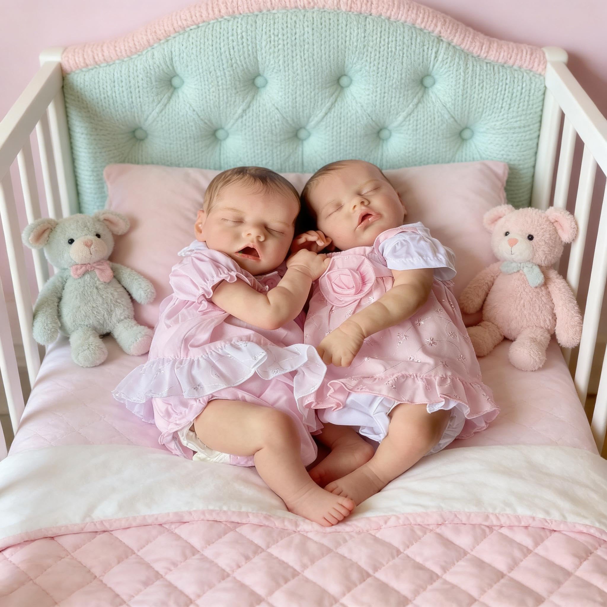 RXDOLL Asleep Reborn Baby Dolls silikonowe winylowe bliźniaki na całe ciało, 45 cm realistyczna lalka bobas bliźniaczki dziewczyny, realistyczne lalki Reborn, które wyglądają prawdziwie w pełni