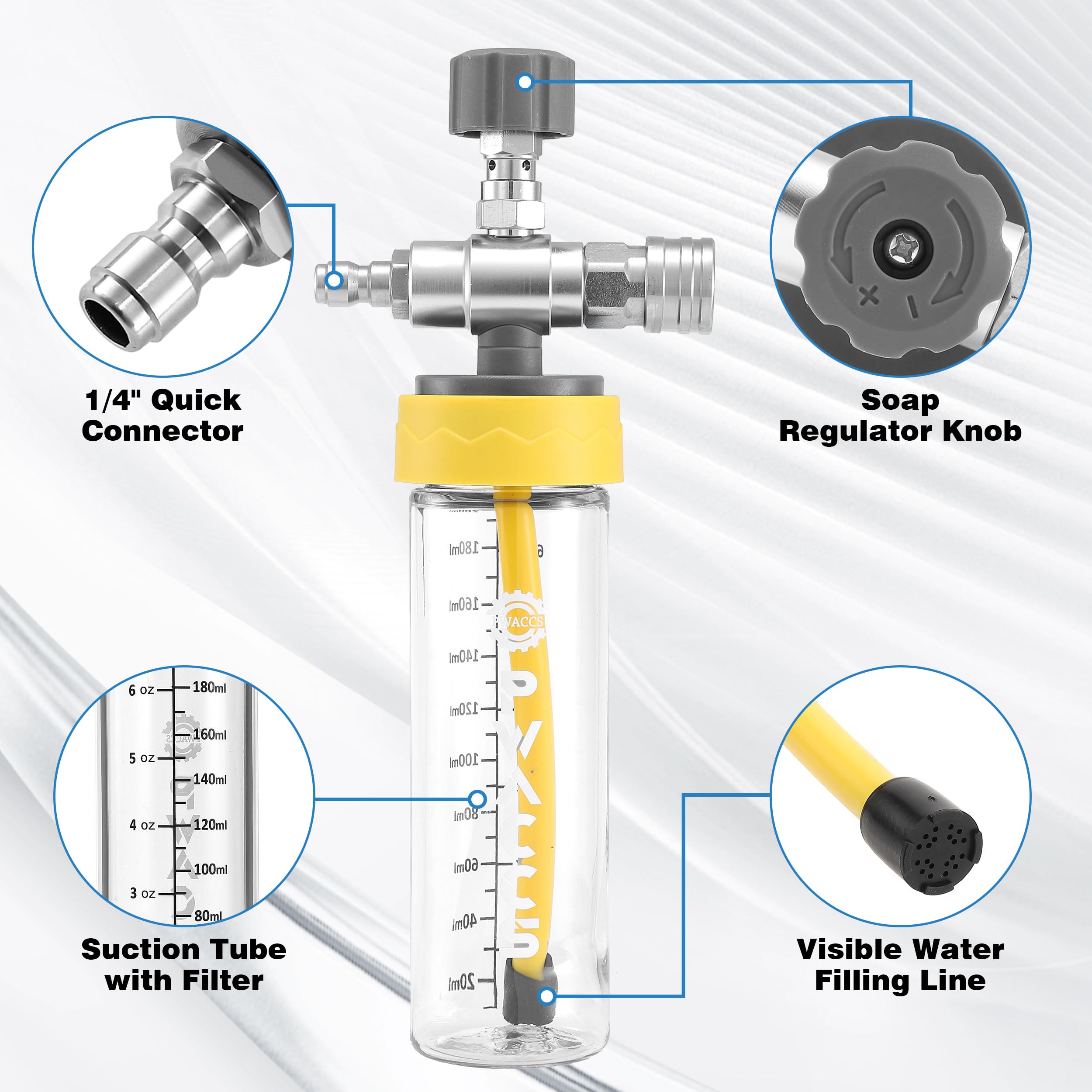 PWACCS Varita de limpieza de radiador con inyector químico descendente para lavadora a presión, kit de fijación de lavadora eléctrica de 40 pulgadas con acoplador giratorio, boquilla y cepillo para