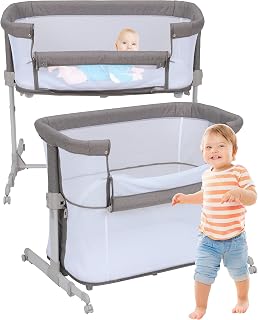 4in1 Bedside Bassinet Sleeper for Baby Girl or Boy, Portable Bassinet, Baby Crib, Playpen, Bassinet Mattress, All Mesh, 4 Wheels, and usable up to 12 Months