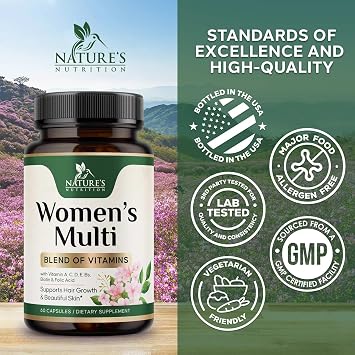 Multivitamin for Women - Complete Multi Vitamin with Vitamins A, C, D, E, B6, B12, Zinc, Calcium & Magnesium, Womens Daily Multimineral Supplement for Hair Skin and Nails Health Support - 60 Capsules