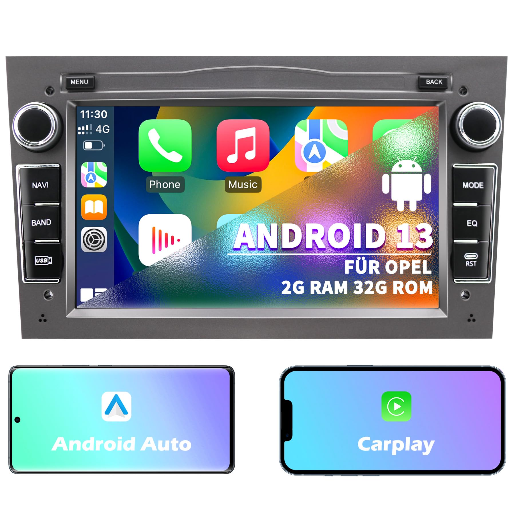 Radio de Coche para Opel Astra Corsa Zafira, Sistema Android 13 2G+32G con Navegación GPS CarPlay Android Auto Bluetooth MirrorLink, Pantalla táctil de 7 Pulgadas Radio FM Mando en el Volante, Gris