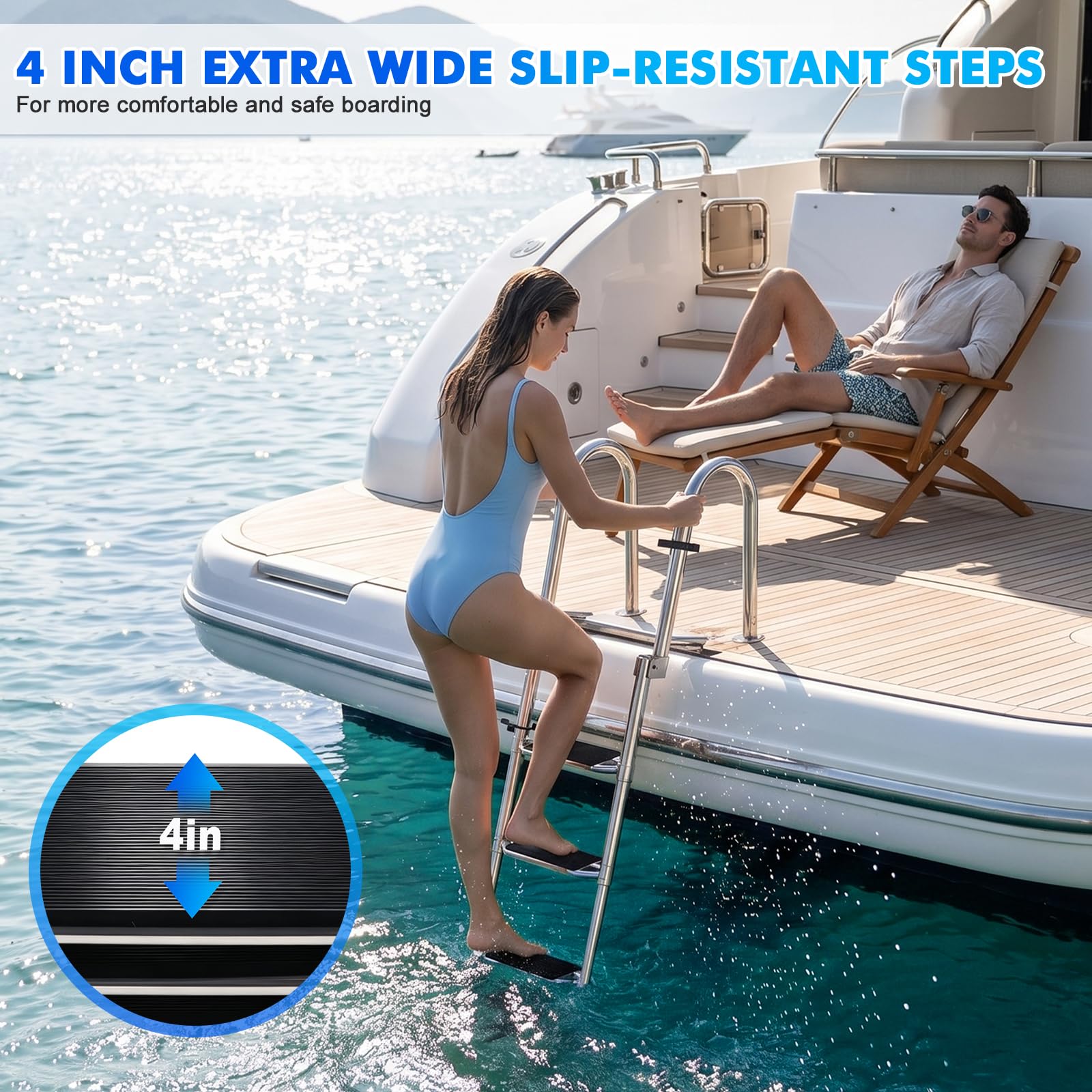 Scala per Piscina in Acciaio Inox 4 Gradini Scaletta Barca