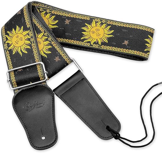 Guitar Strap, Vintage Embroidered Sun Straps with Genuine