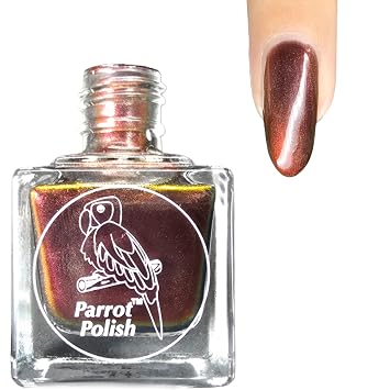 Parrot Polish Multichrome Nail Polish, Quick Dry Ultra Shine Deep Orange Lacquer, Long Lasting Glossy Chrome Nail Enamel, Sweet Claudia, 0.5 Fl Oz